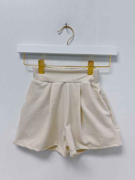 Good Girl Off White Corduroy Pleated Shorts