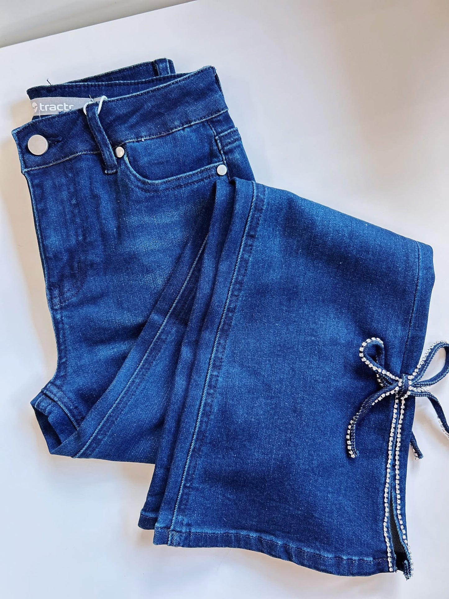 Tractr Rhinestone Bow Denim