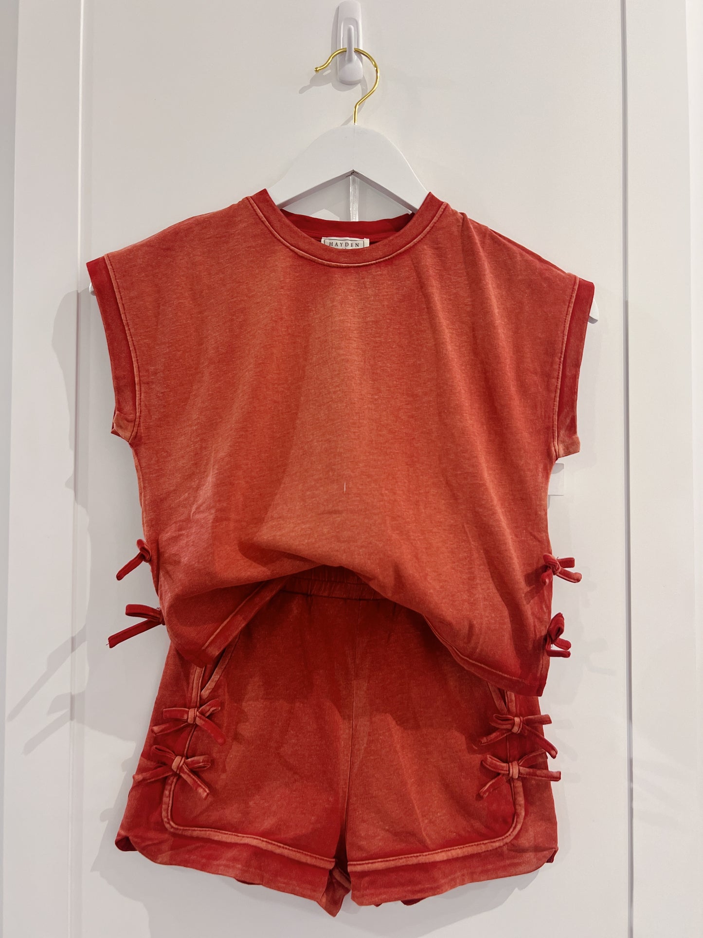 Hayden Red Side Bow Washed Knit Tee