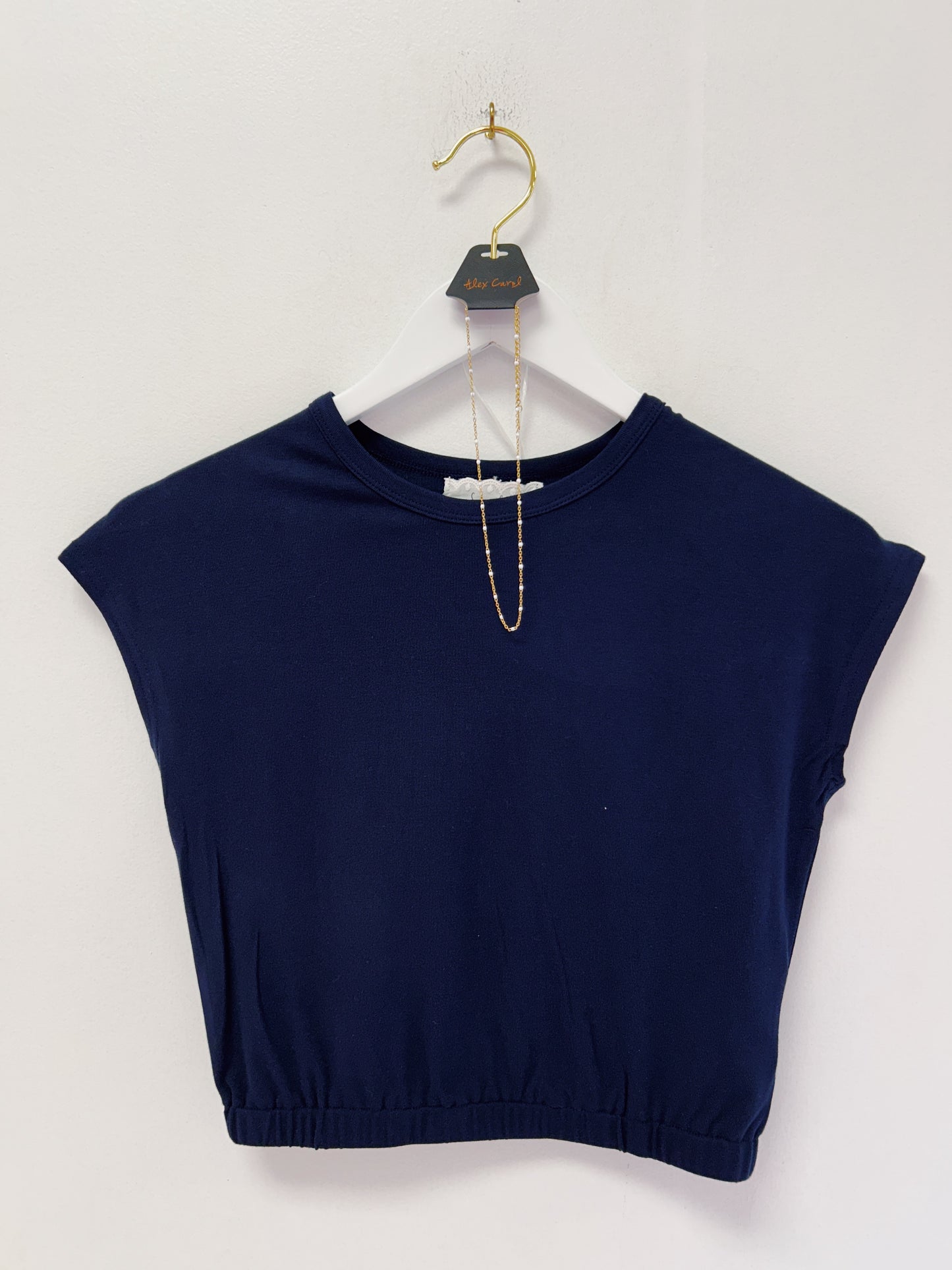 Sadie & Sage Navy Elastic Hem Knit Top