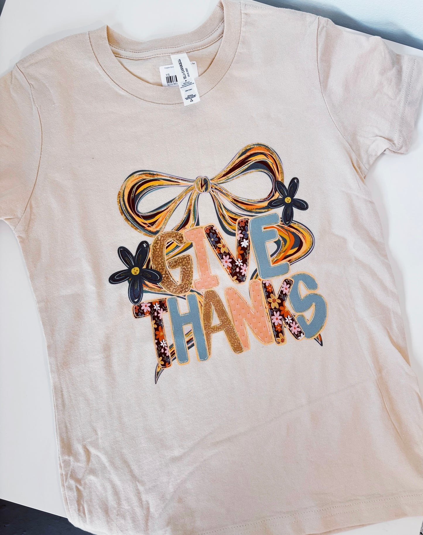 Cream Give Thanks Bow Graphic Tee