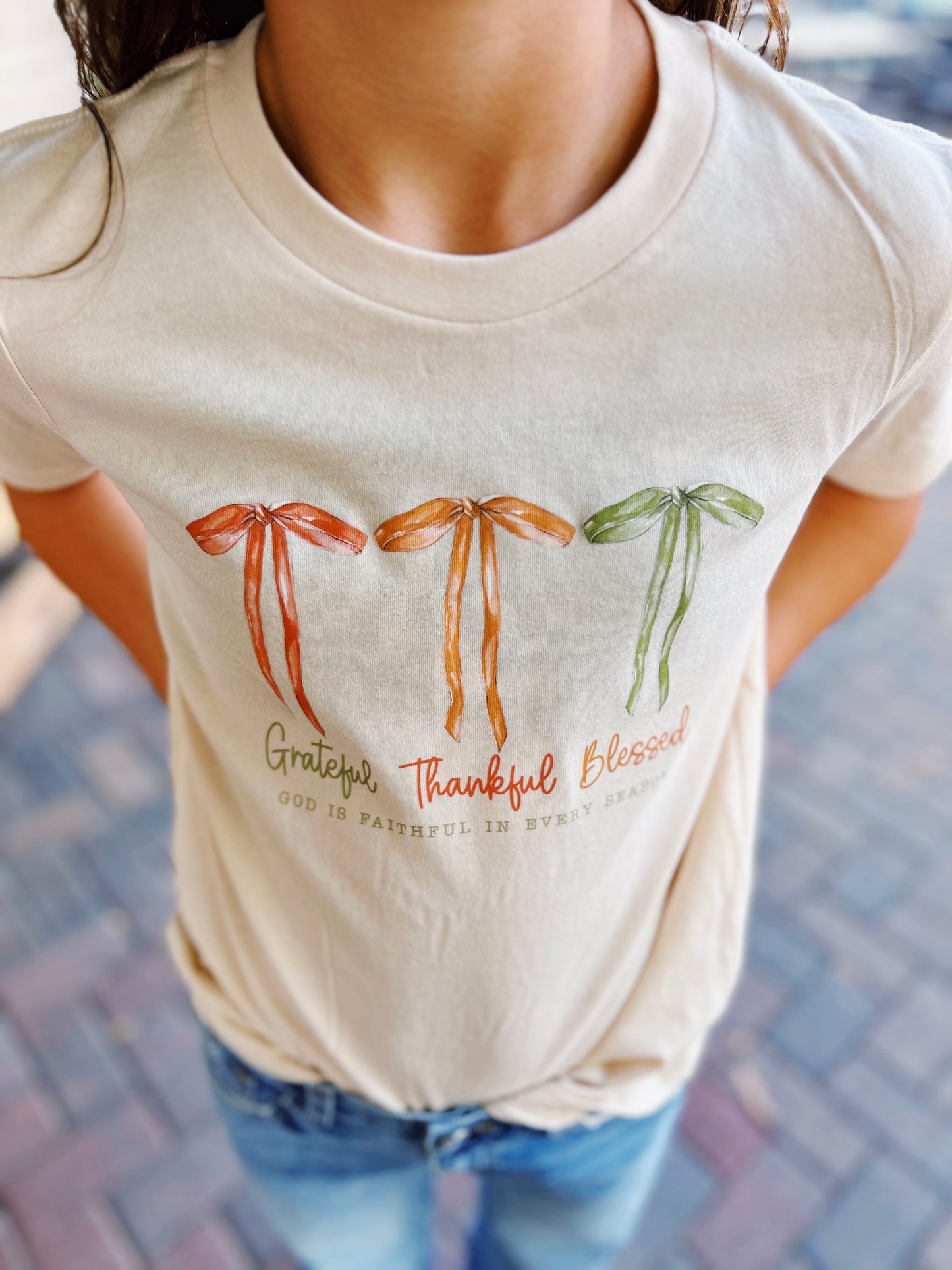 Cream Grateful Thankful Blessed Graphic Tee