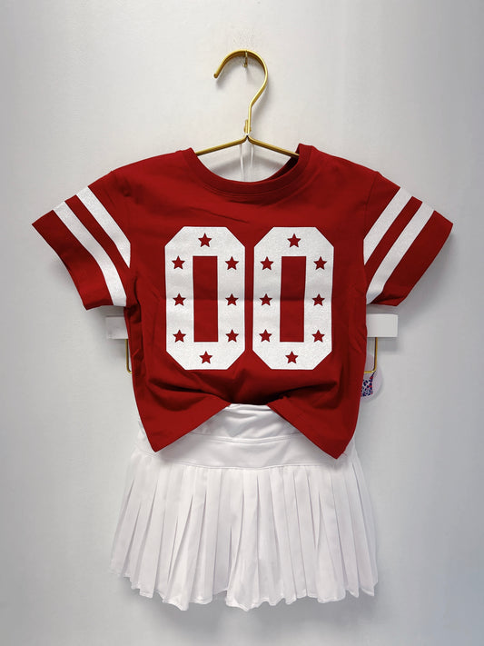 Azarhia Glitter 00 Stars Boxy Tee- Crimson