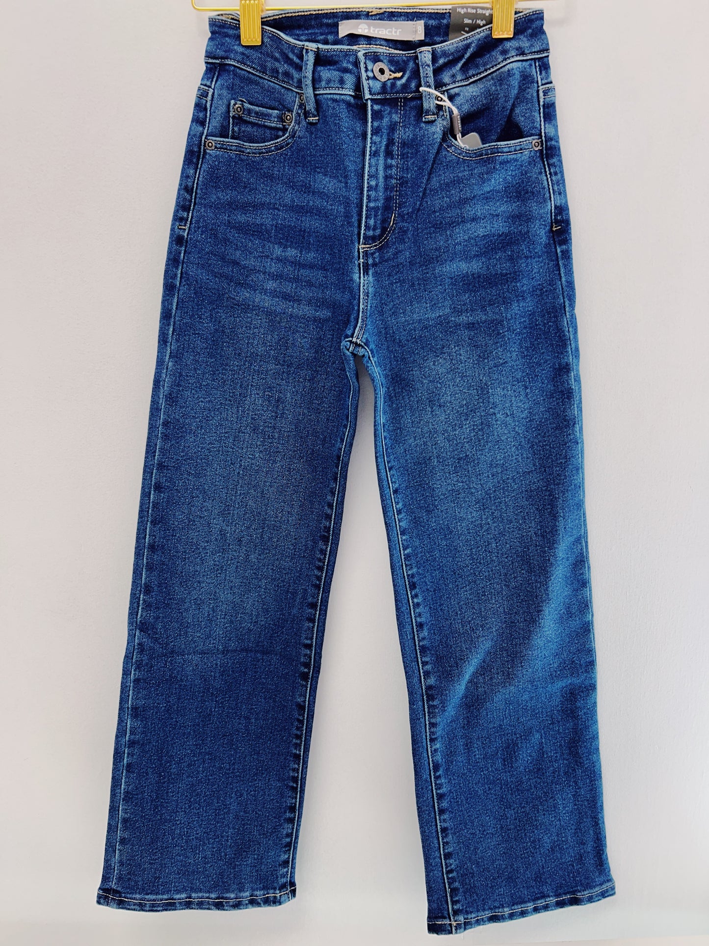 Tractr Medium Indigo Hi-Rise Straight Leg Jean