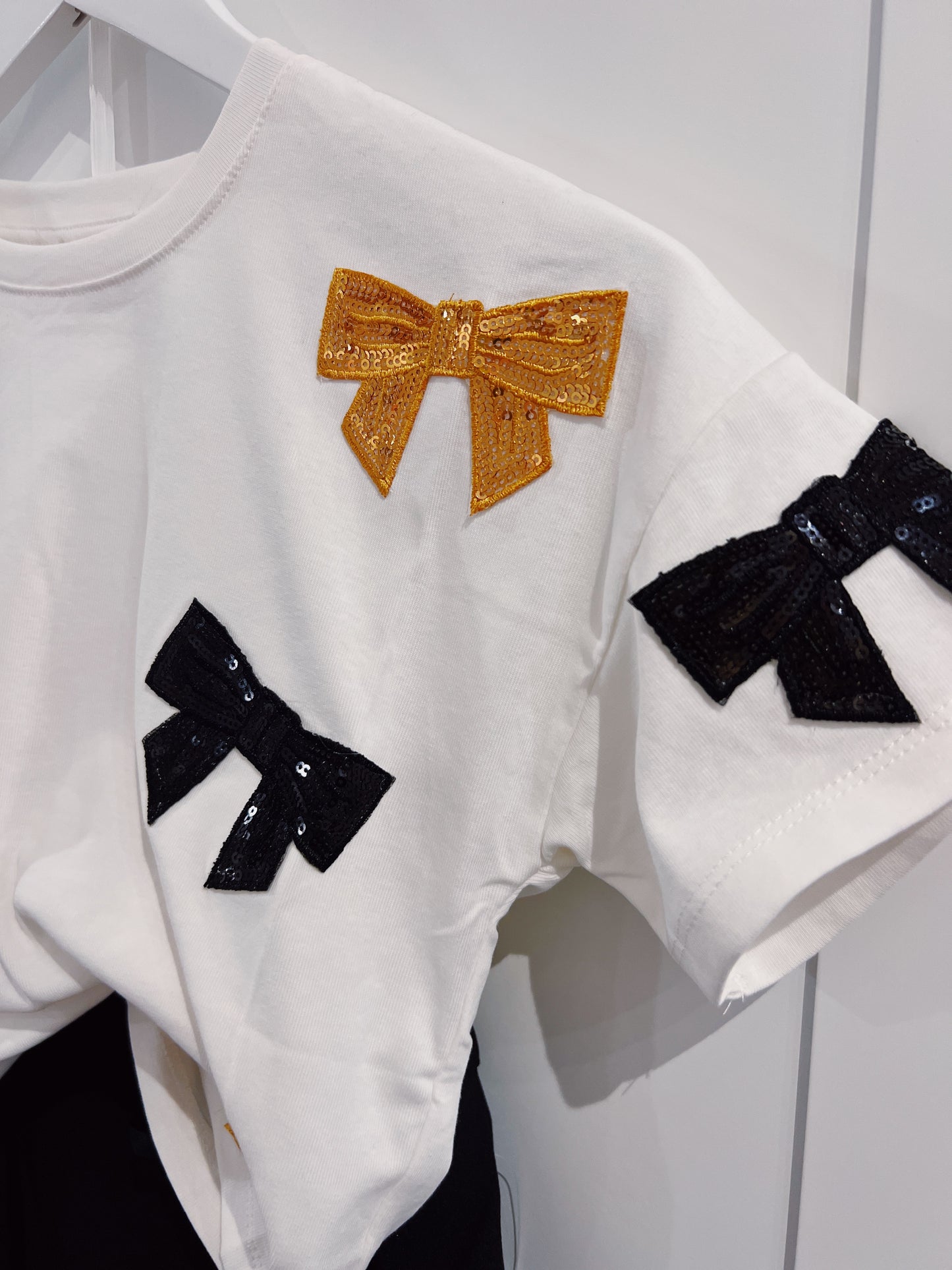 Hayden Black/Gold Sequin Bow Top