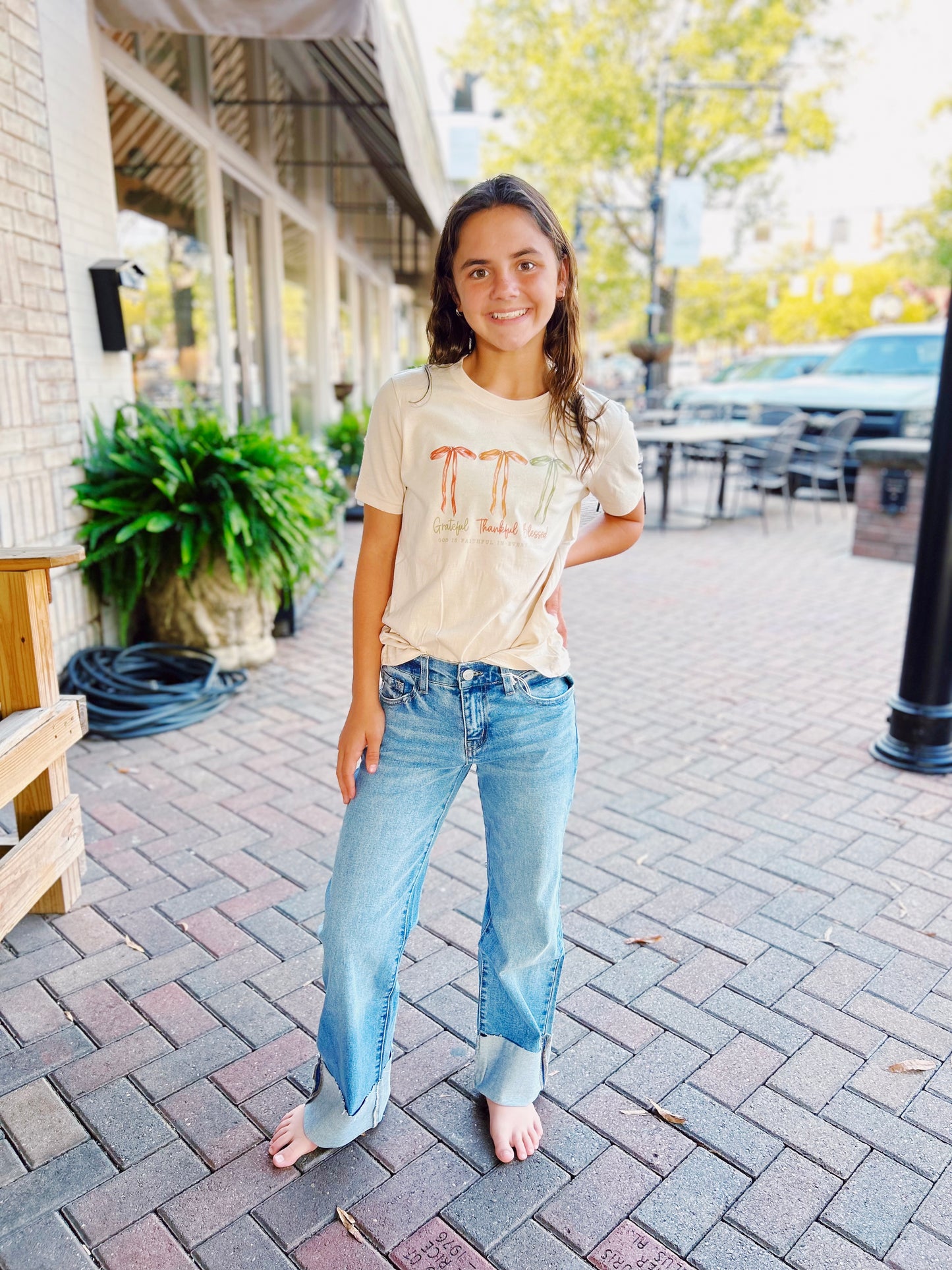 Cream Grateful Thankful Blessed Graphic Tee