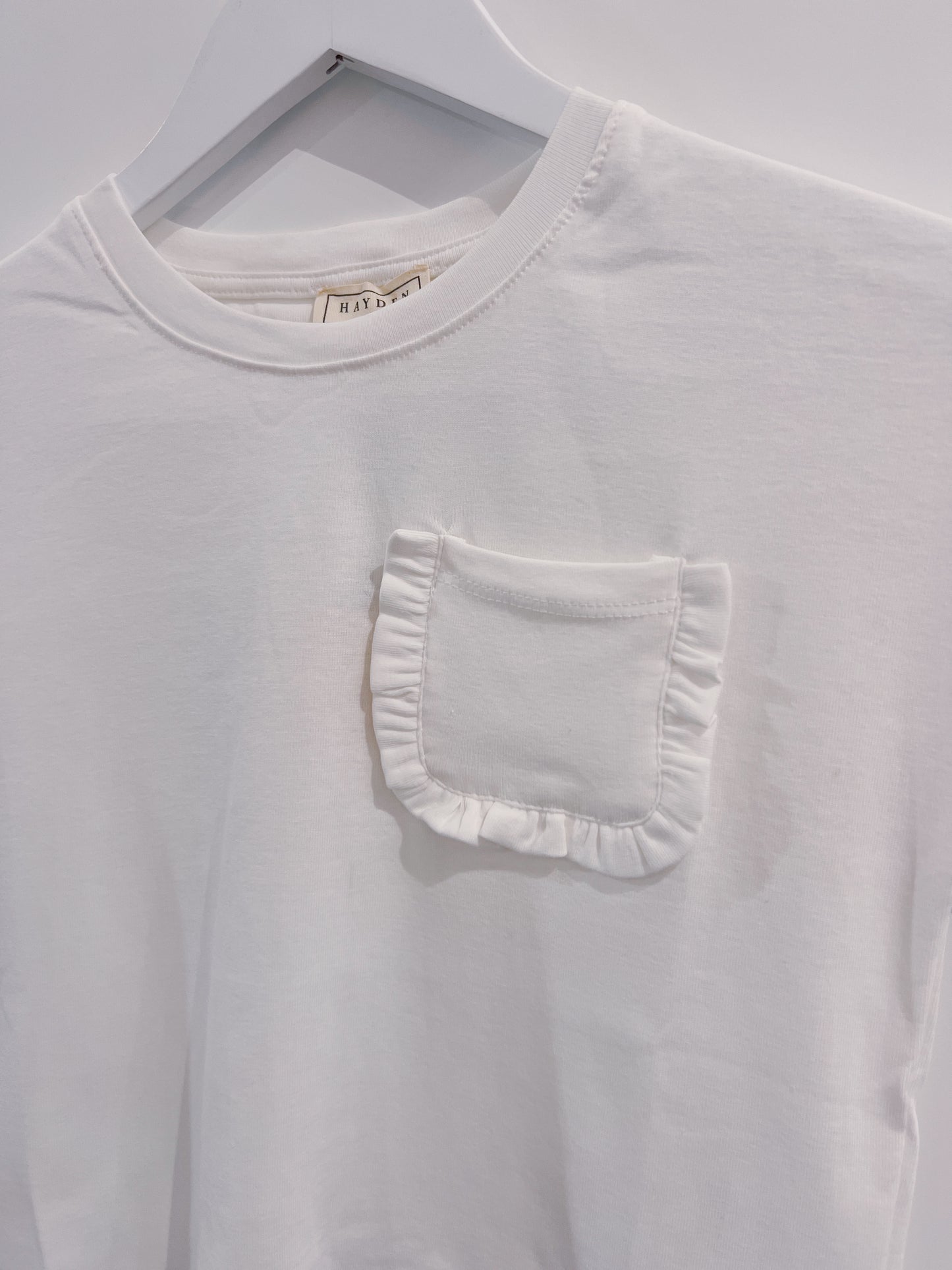 Hayden Off White Ruffle Pocket Tee