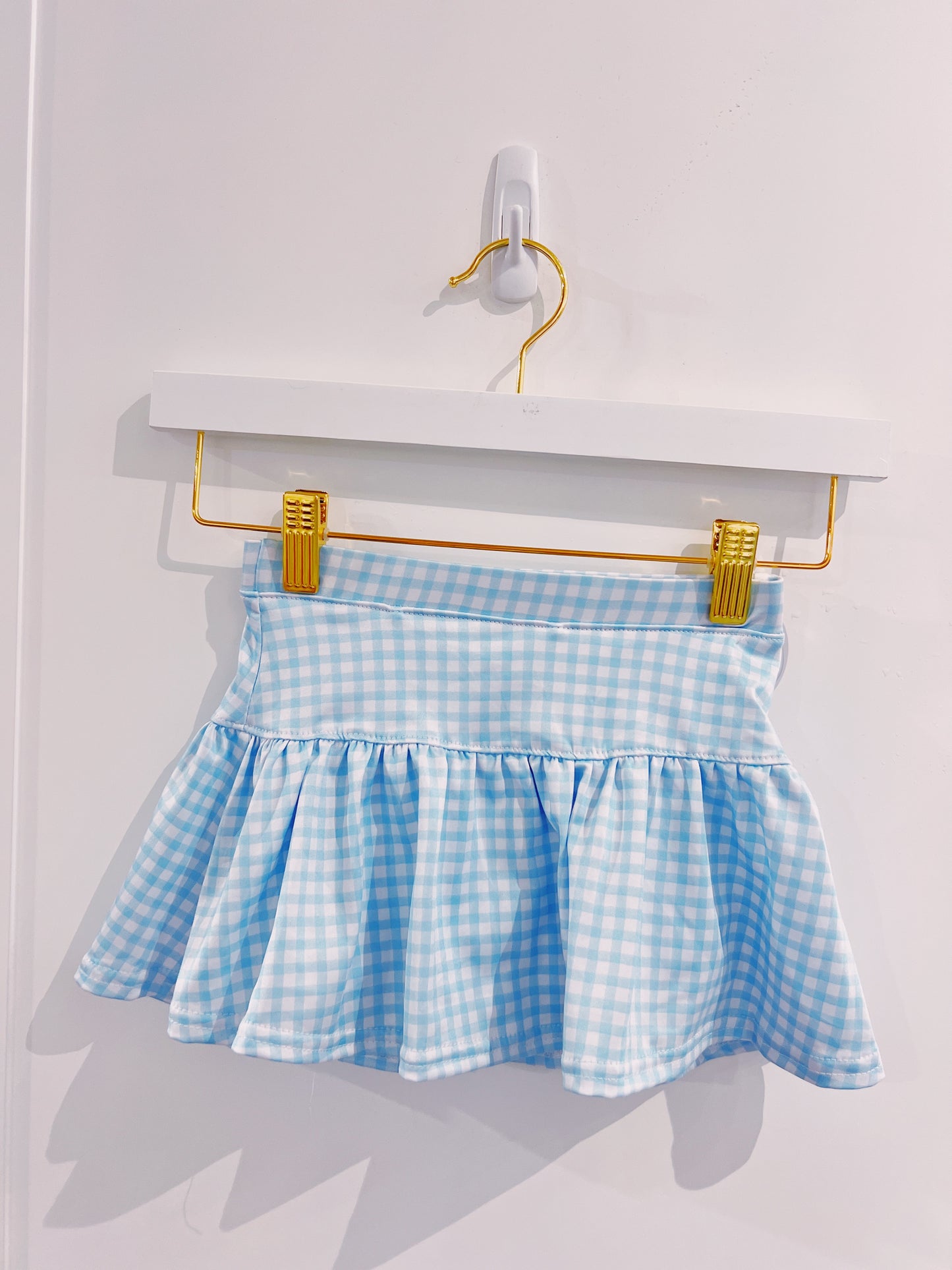 Blue Gingham Gathered Skort