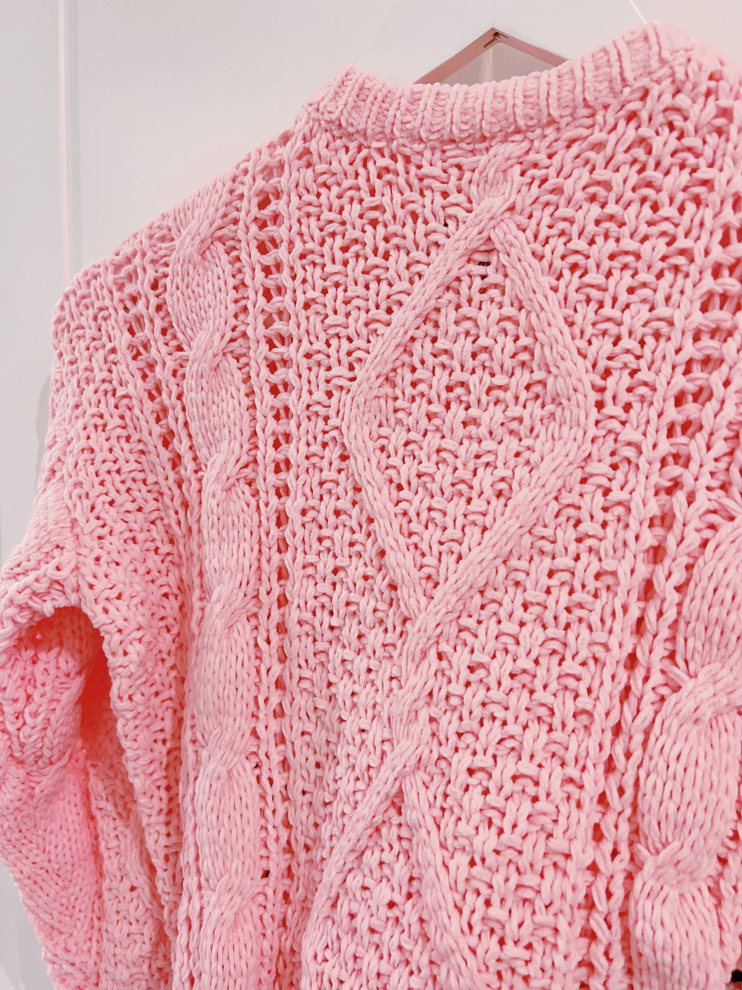 Love Daisy Pink Crewneck Cable Sweater