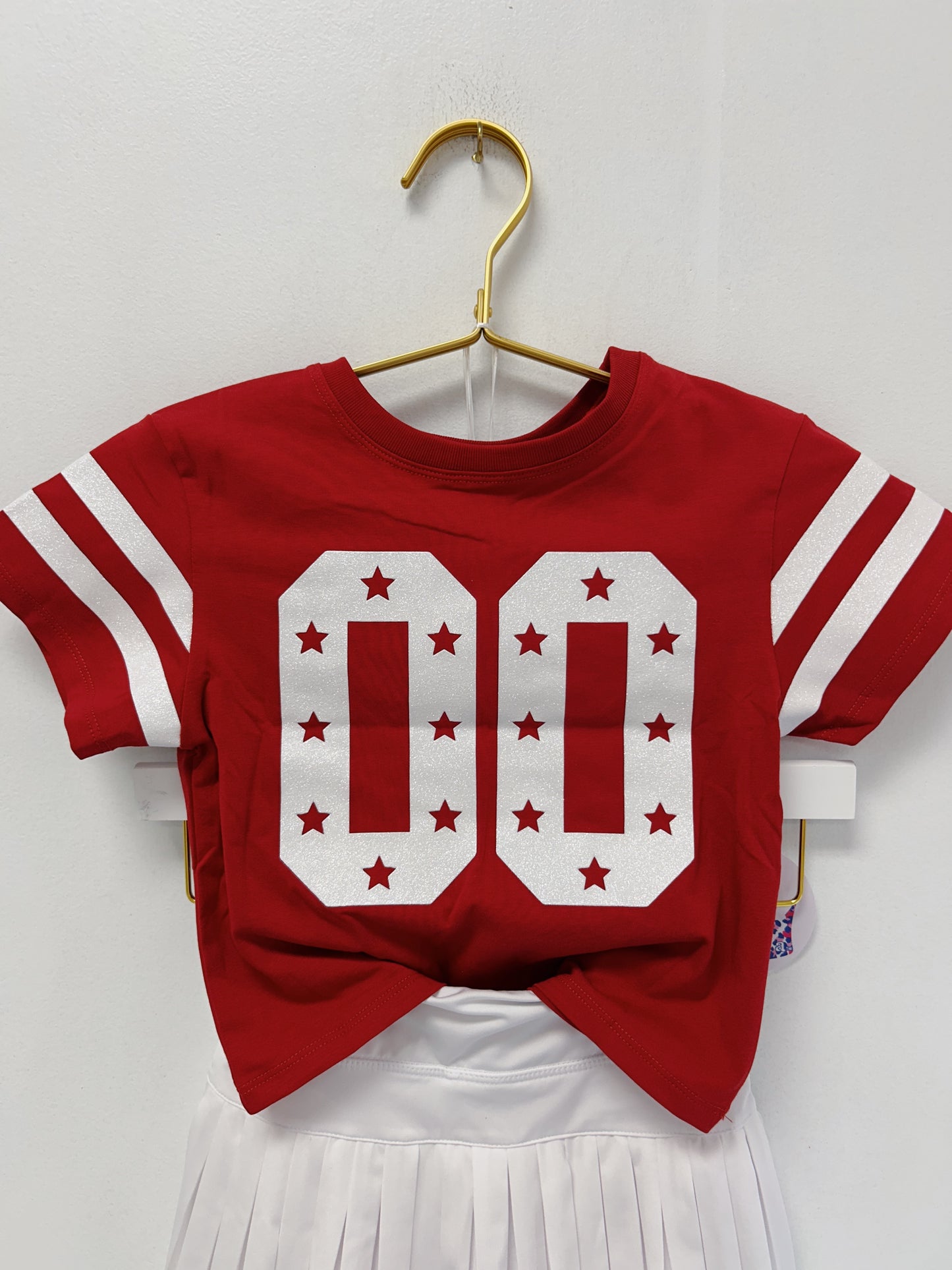 Azarhia Glitter 00 Stars Boxy Tee- Crimson