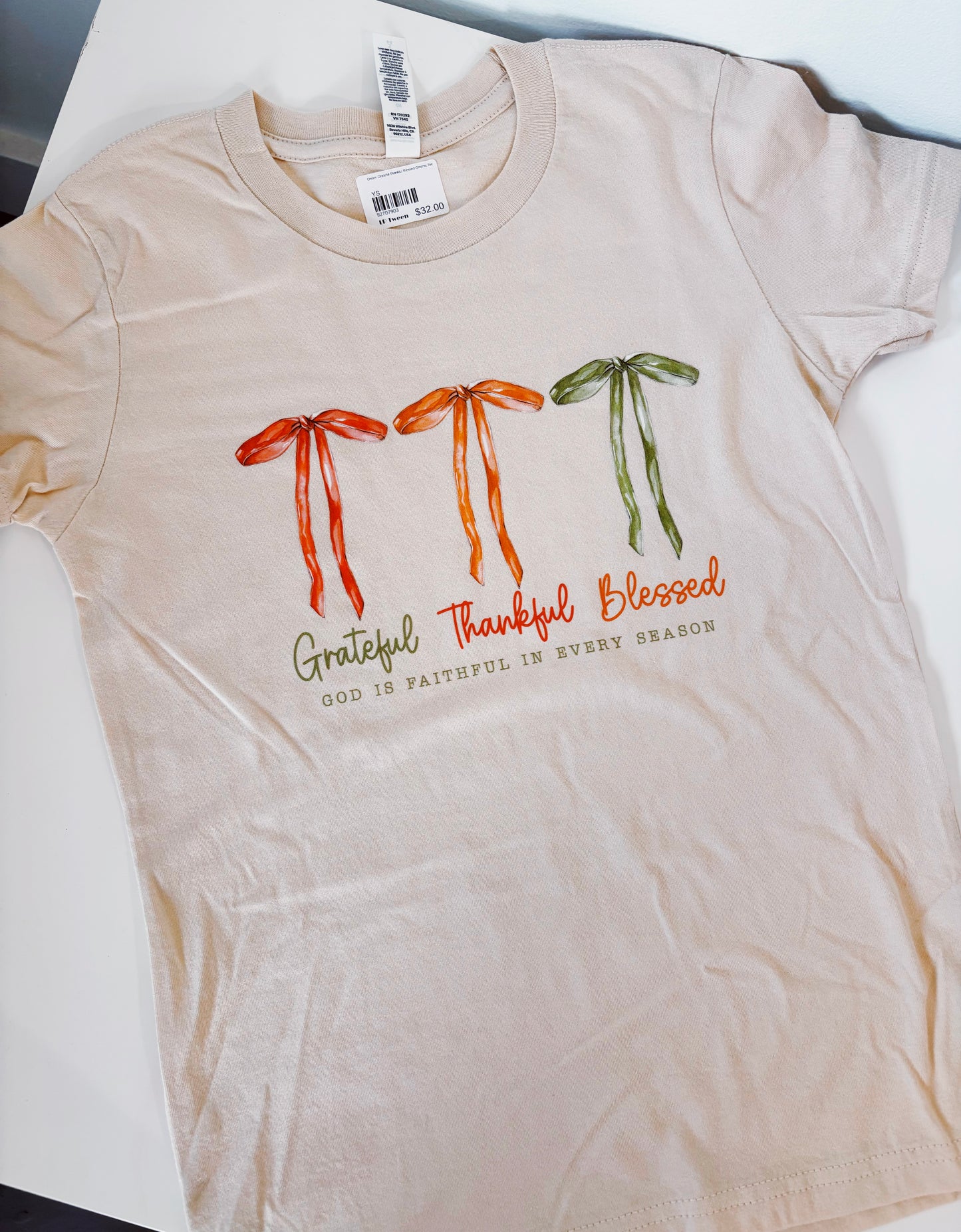 Cream Grateful Thankful Blessed Graphic Tee