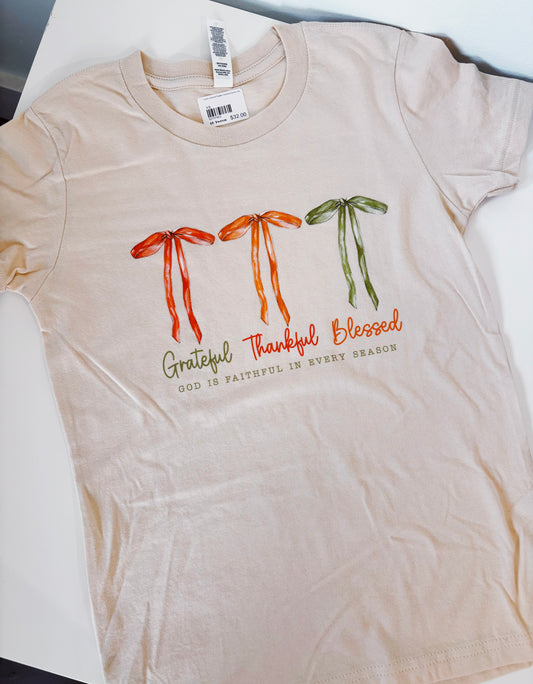 Cream Grateful Thankful Blessed Graphic Tee