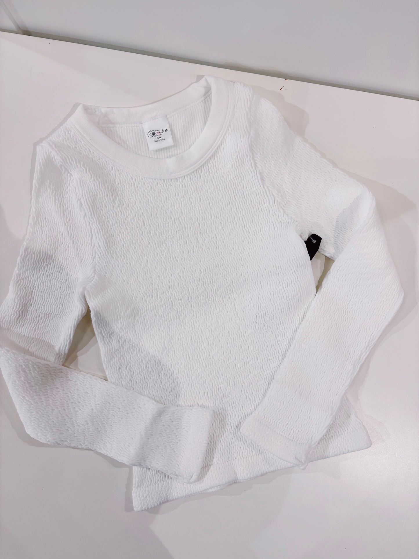 Suzette White L/S Smocked Top