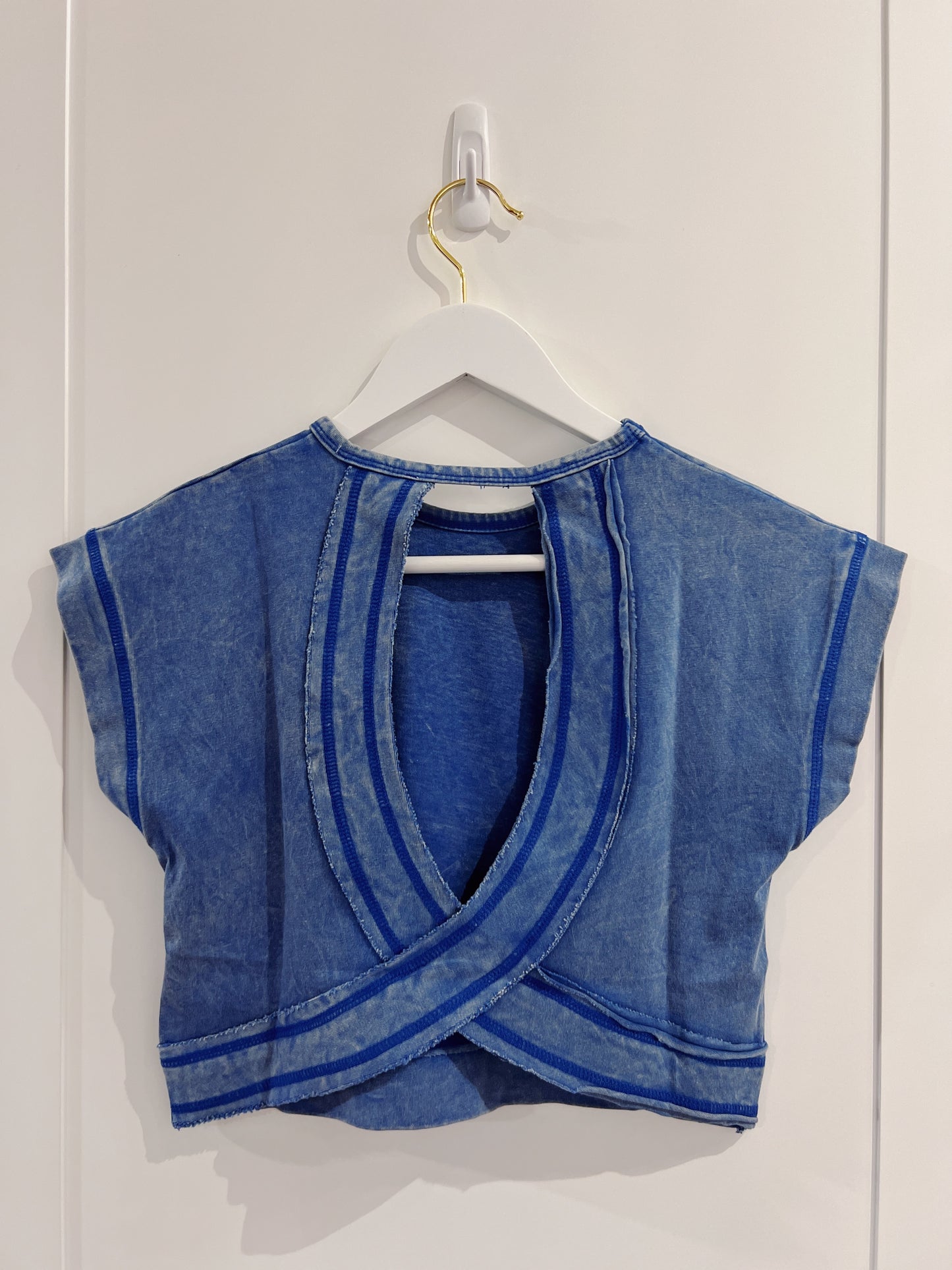 Hayden Blue Open Back Washed Knit Tee