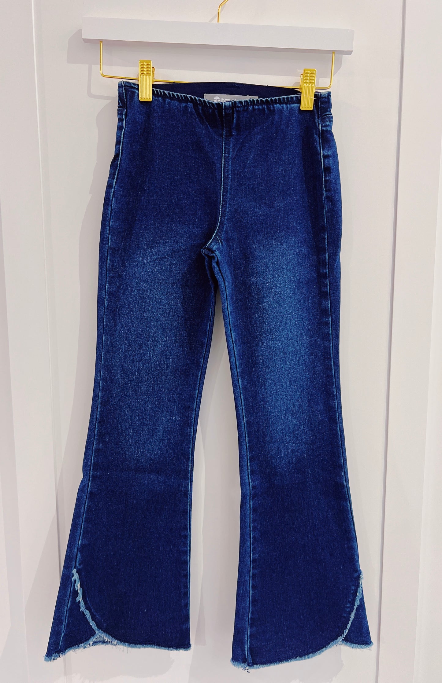 Tractr Dark Indigo Flare Frayed Hem Jean