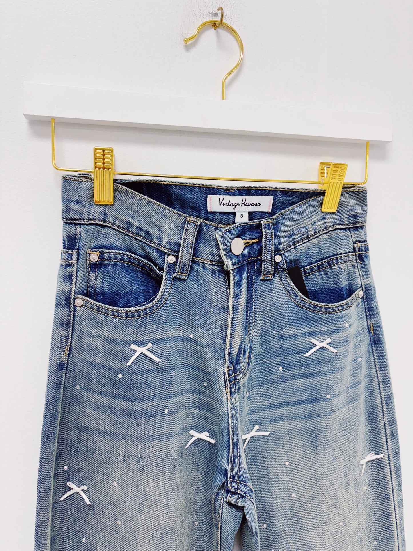 Vintage Havana Rhinestone Bow Denim