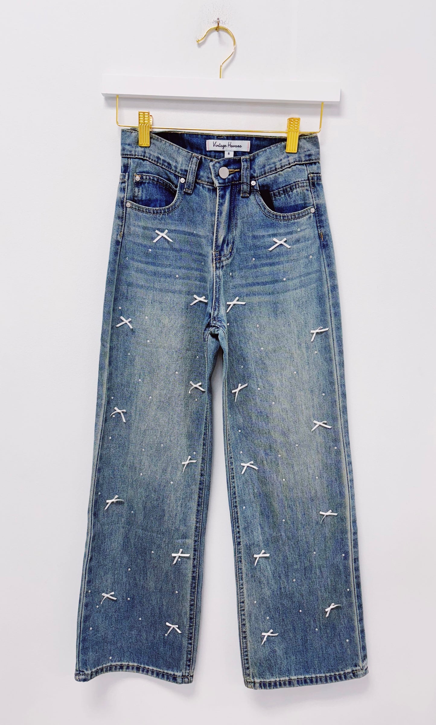 Vintage Havana Rhinestone Bow Denim