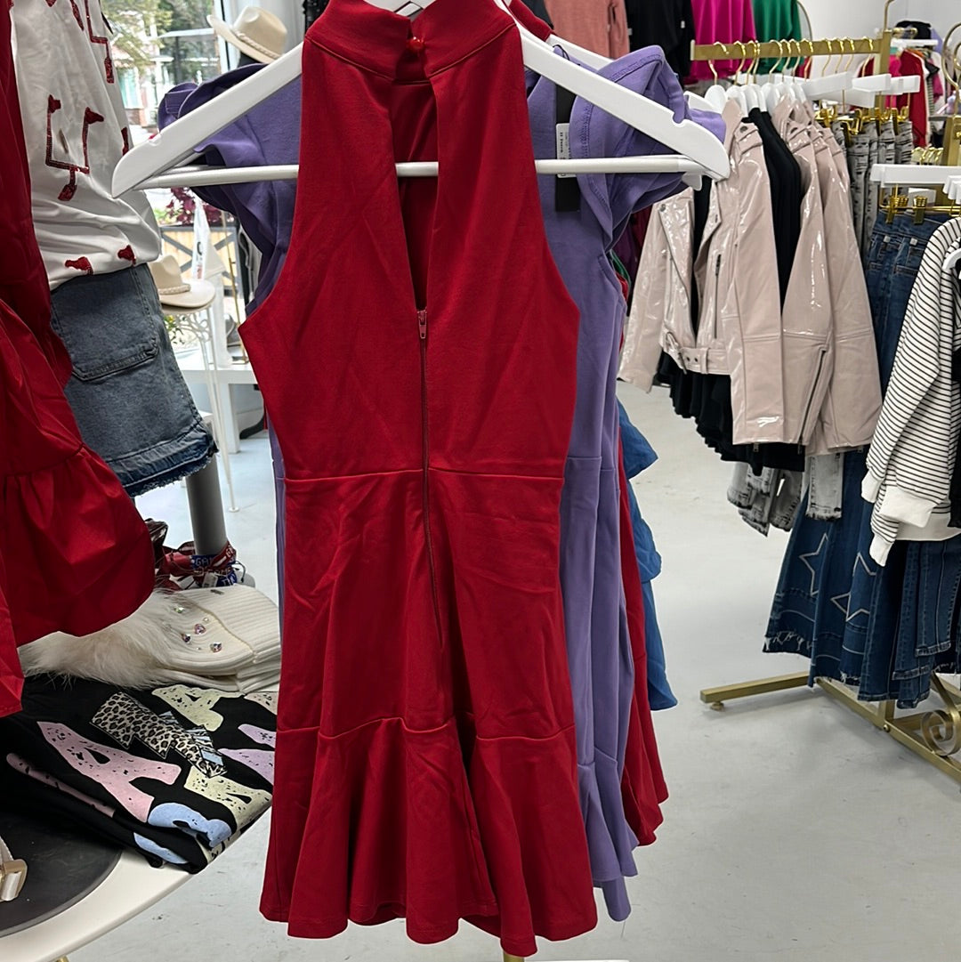 Miss Behave Red Hannah High Neck Keyhole Dress