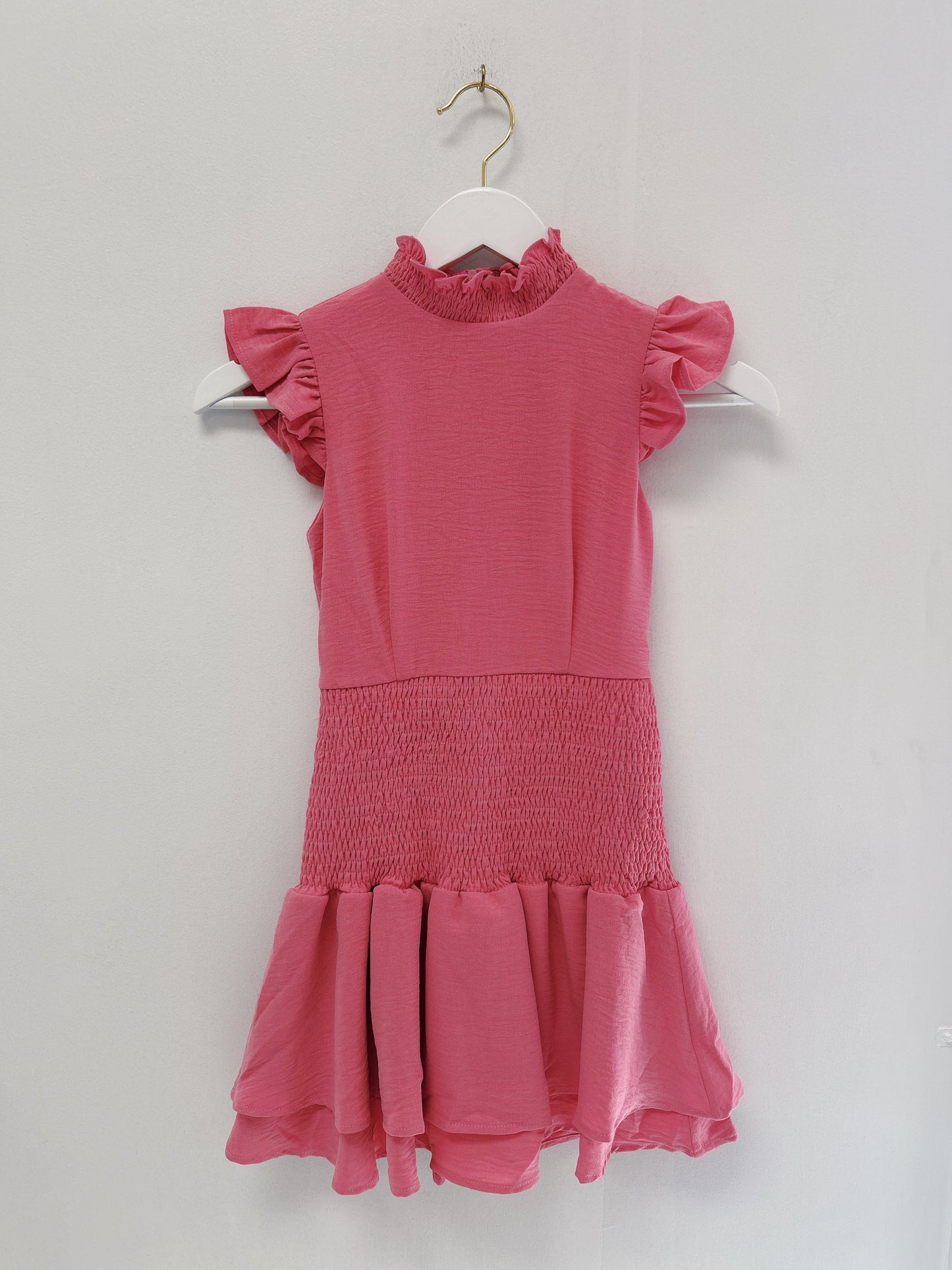 Miss Behave Peach Selena High Neck Ruffle Dress