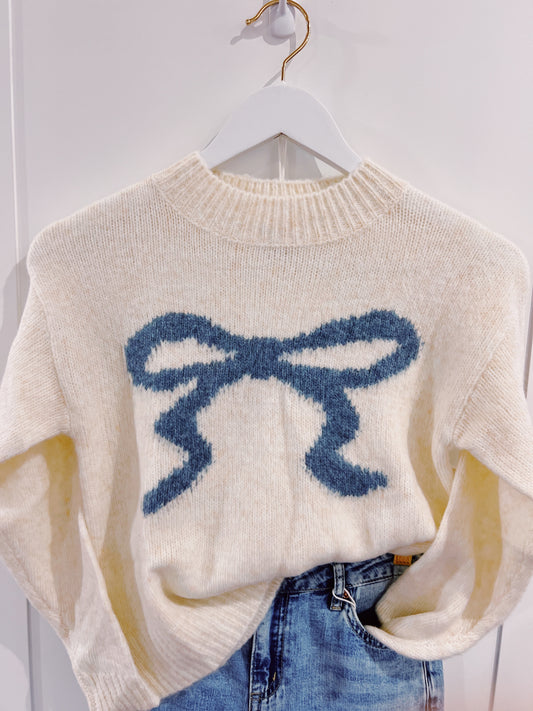 Love Daisy Blue Bow Cable Sweater
