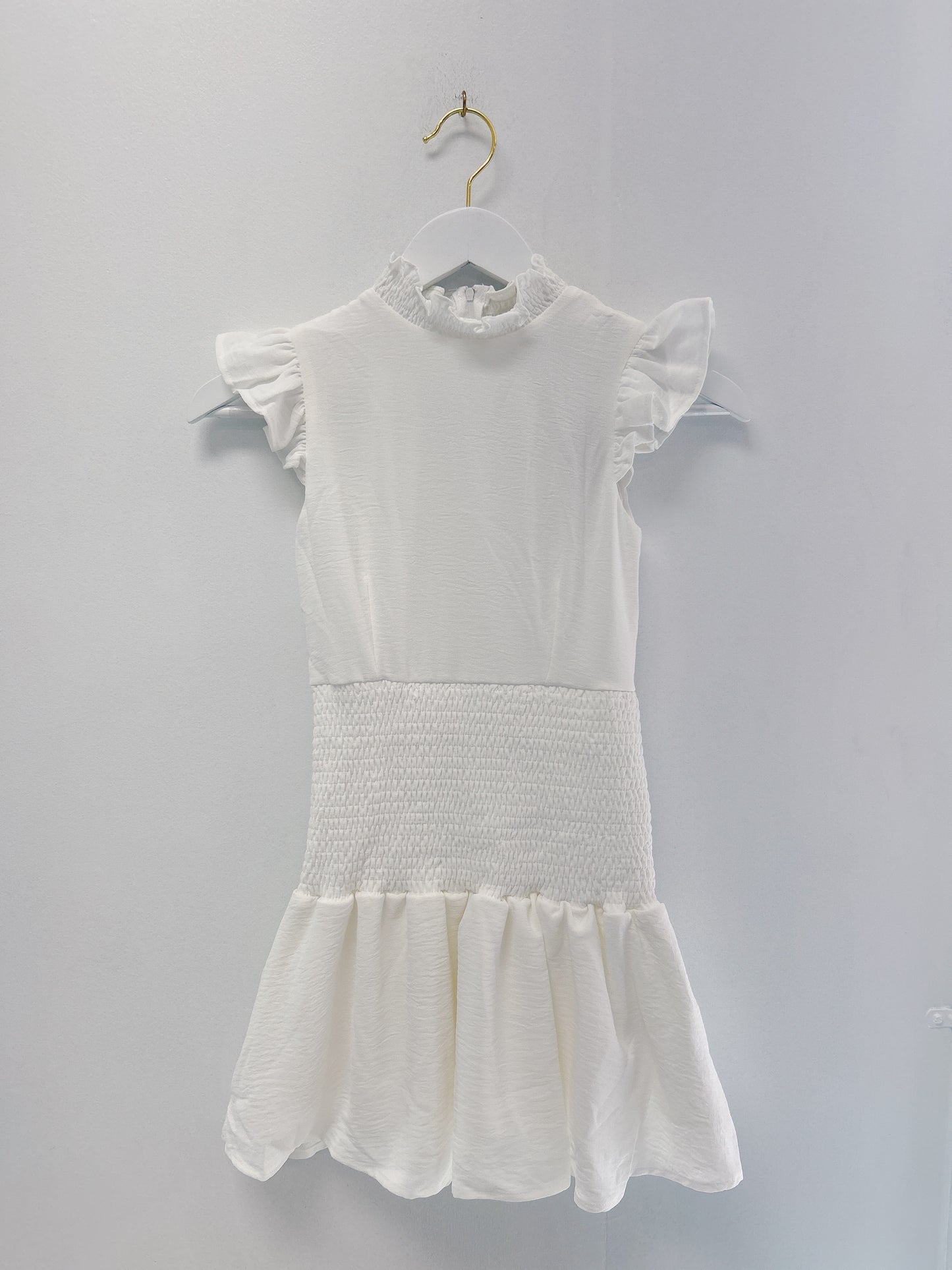 Miss Behave White Selena High Neck Ruffle Dress