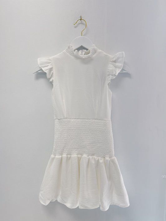 Miss Behave White Selena High Neck Ruffle Dress