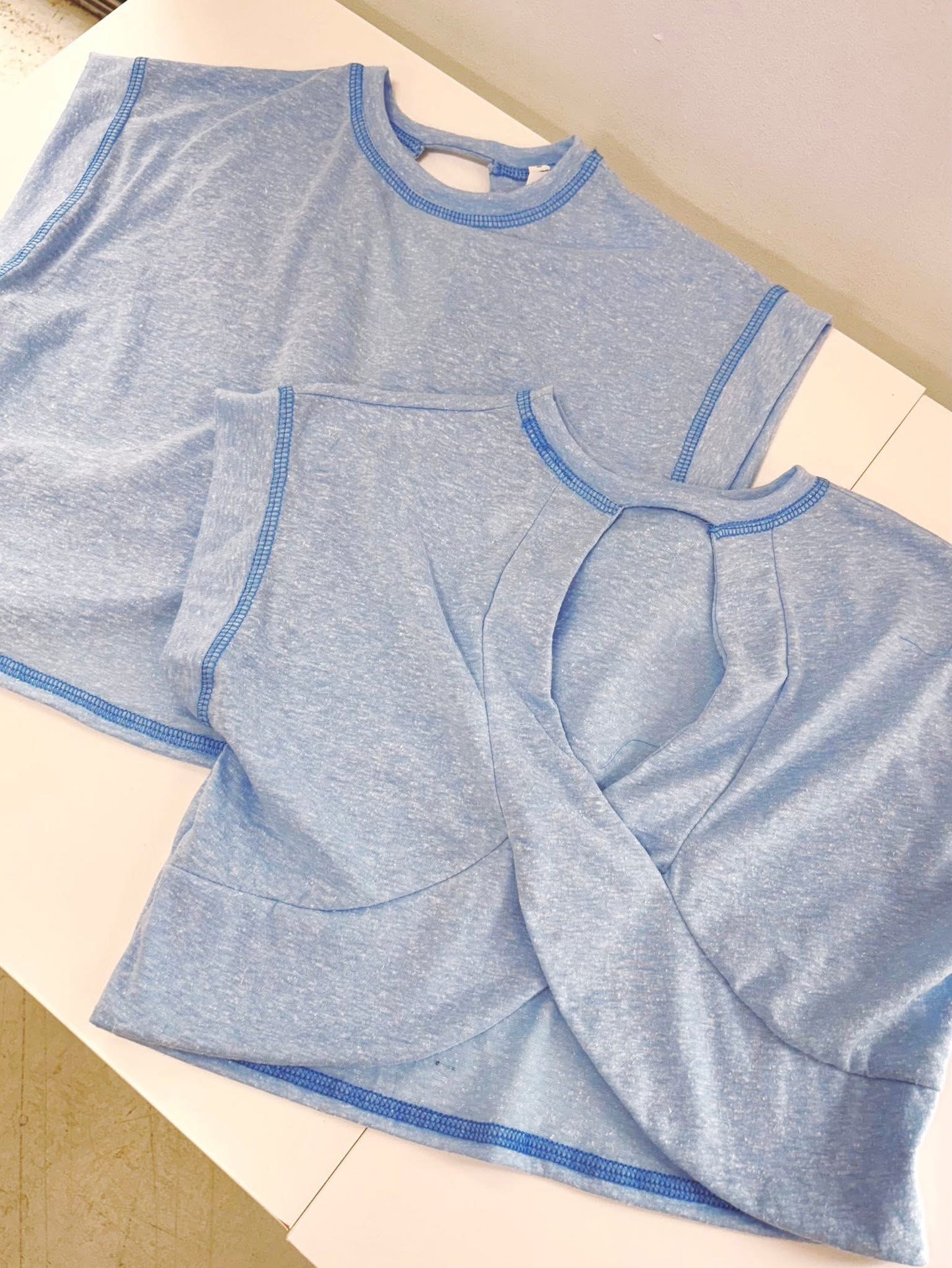 Good Girl Aqua Overlap Open Back Stitched Top