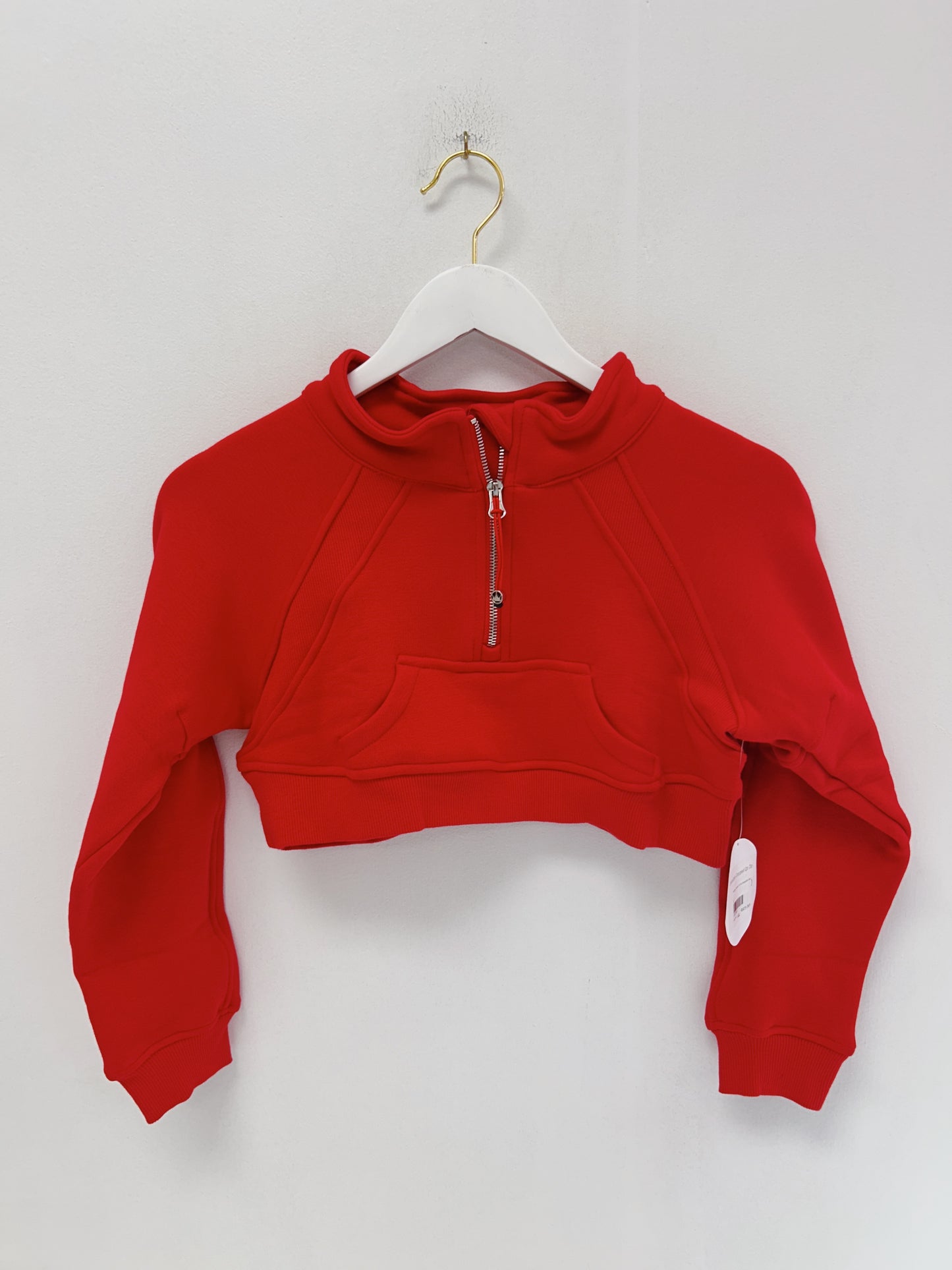 Azarhia Cropped 1/4 Zip Sweatshirt- Red