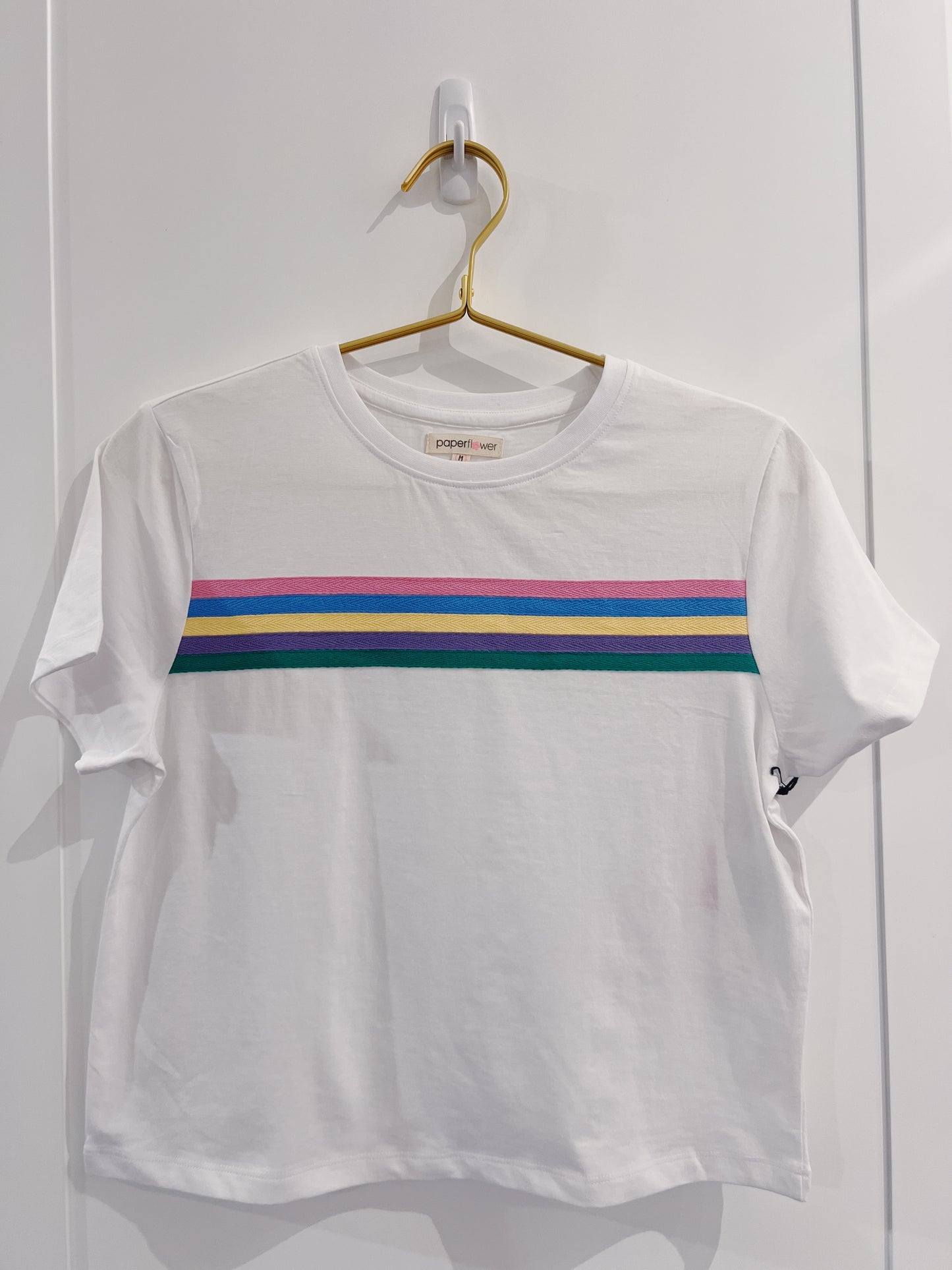 Paper Flower White Multi Stripes Tee