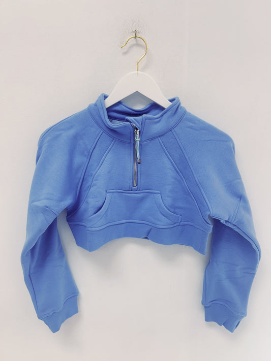 Azarhia Cropped 1/4 Zip Sweatshirt- Light Blue