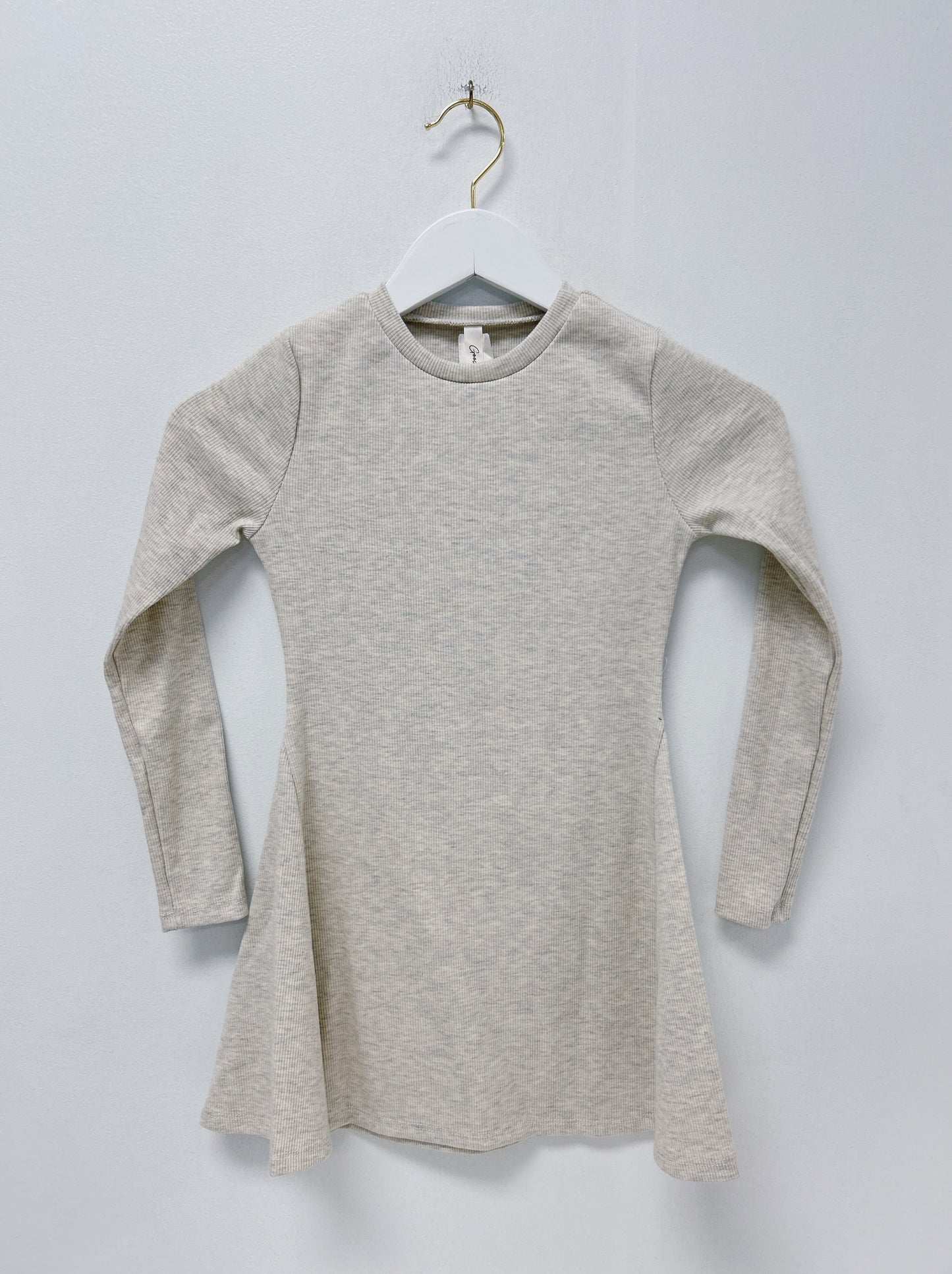 Good Girl Light Grey Cotton rib Flare Mini Dress