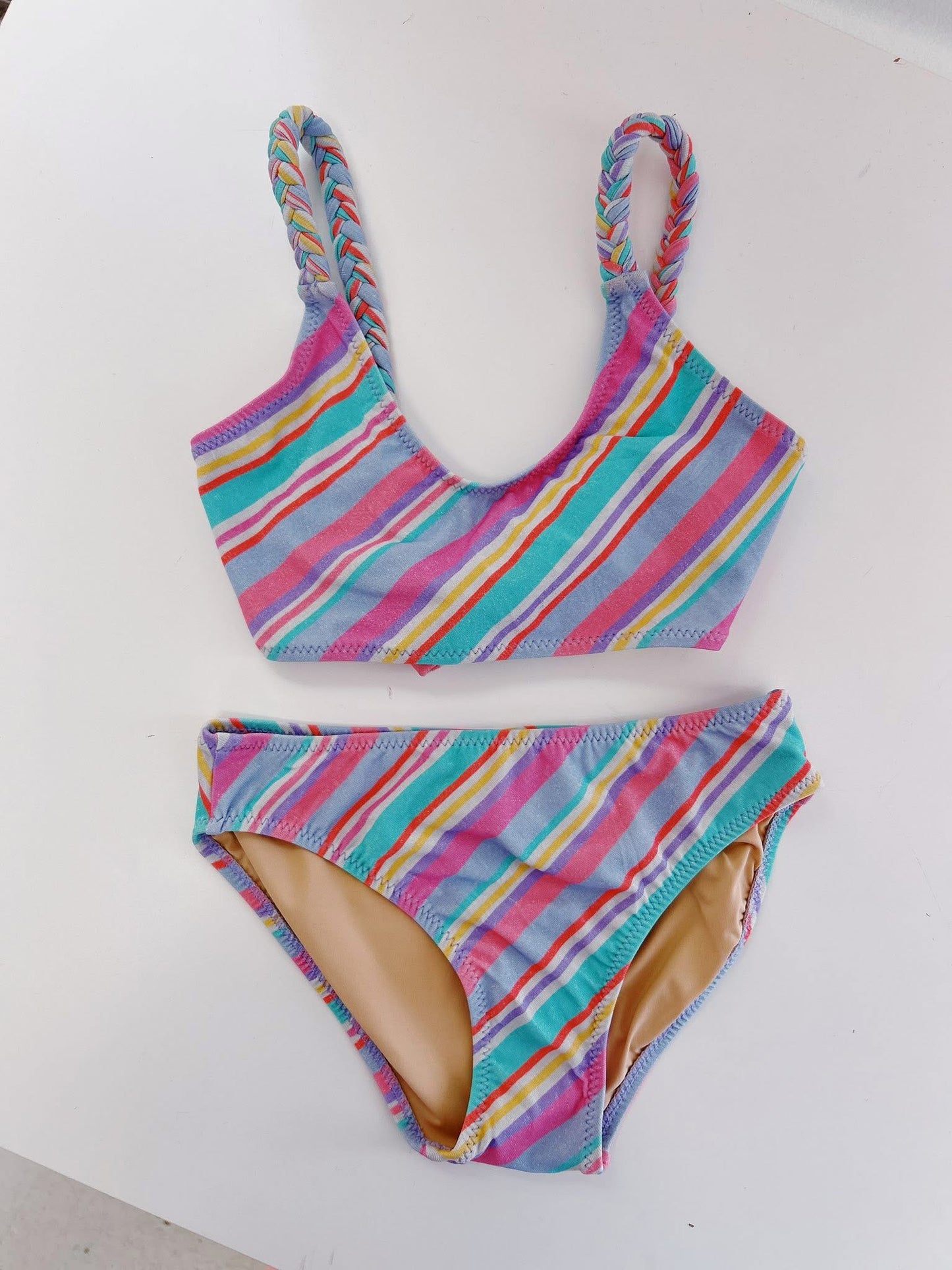 Diagonal Stripe Shimmer Tie Back 2 Pc Swimsuit