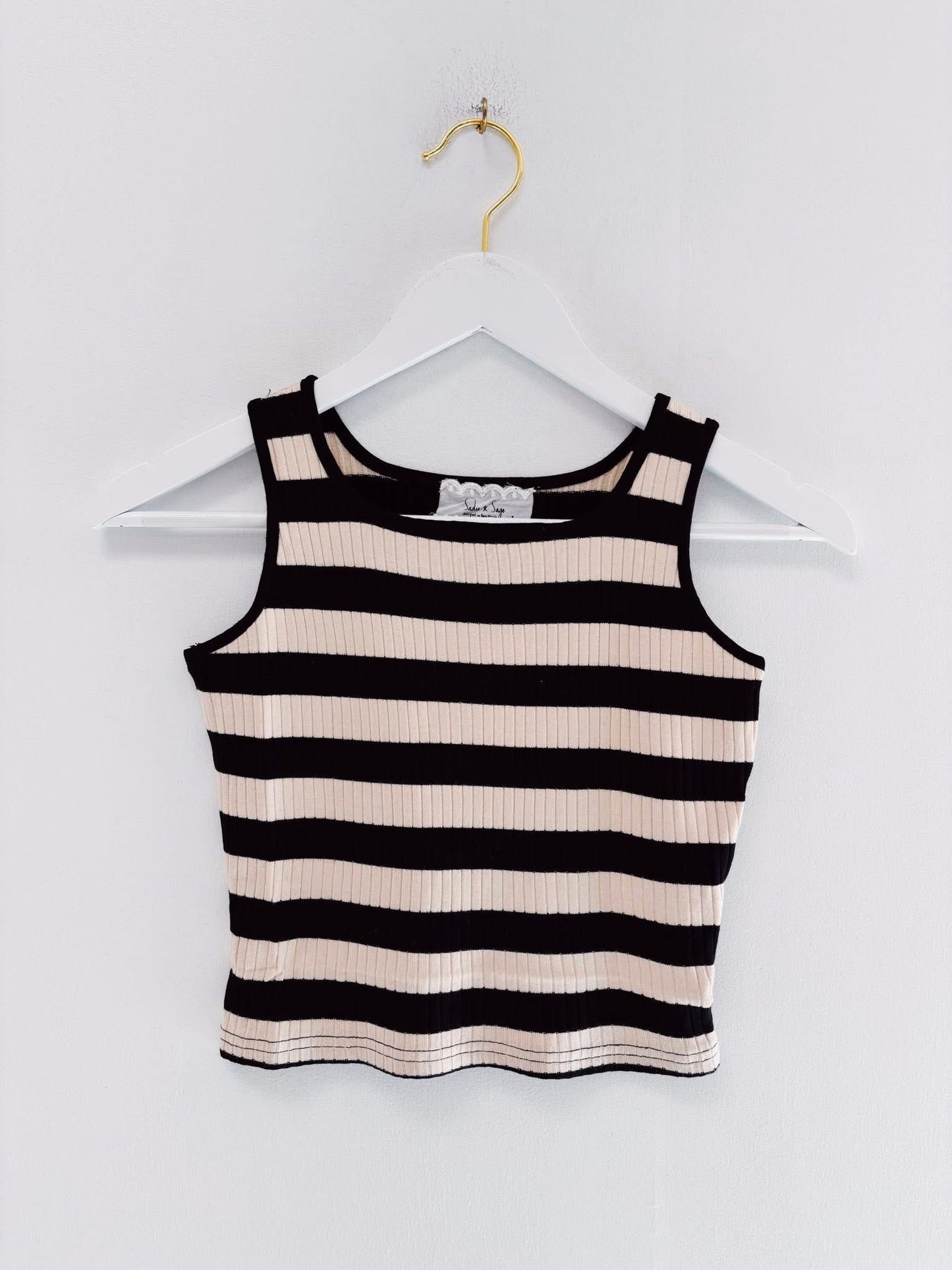 Sadie & Sage Black/Ivory Stripe Rib Tank