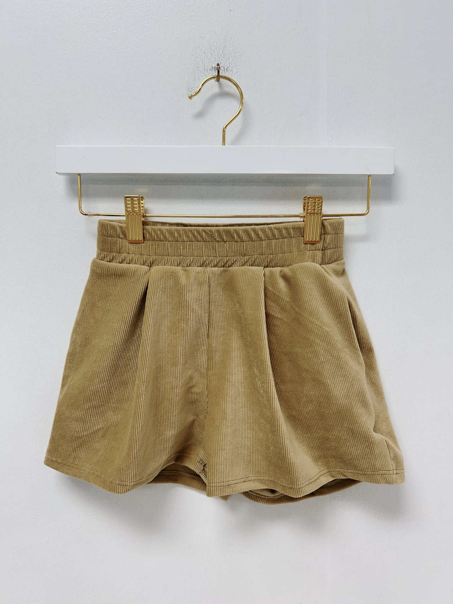 Good Girl Tan Corduroy Pleated Shorts
