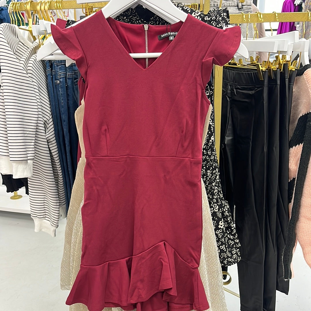 Miss Behave Red Fiona V Neck Ruffle Dress