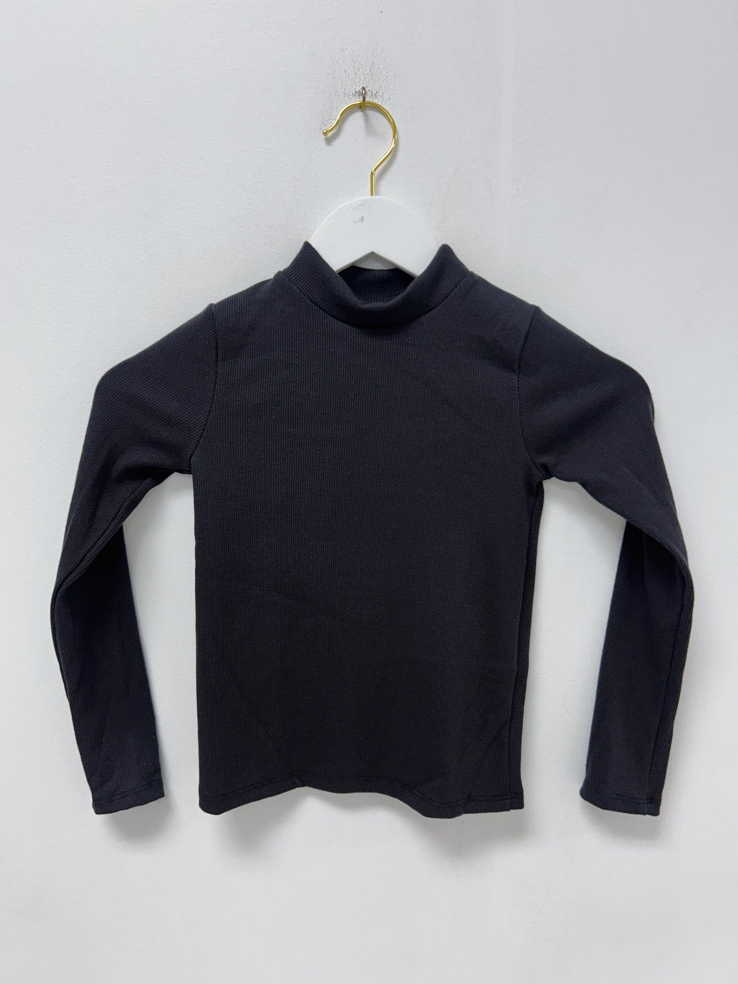 Good Girl Black Cotton Rib Mock Neck Top