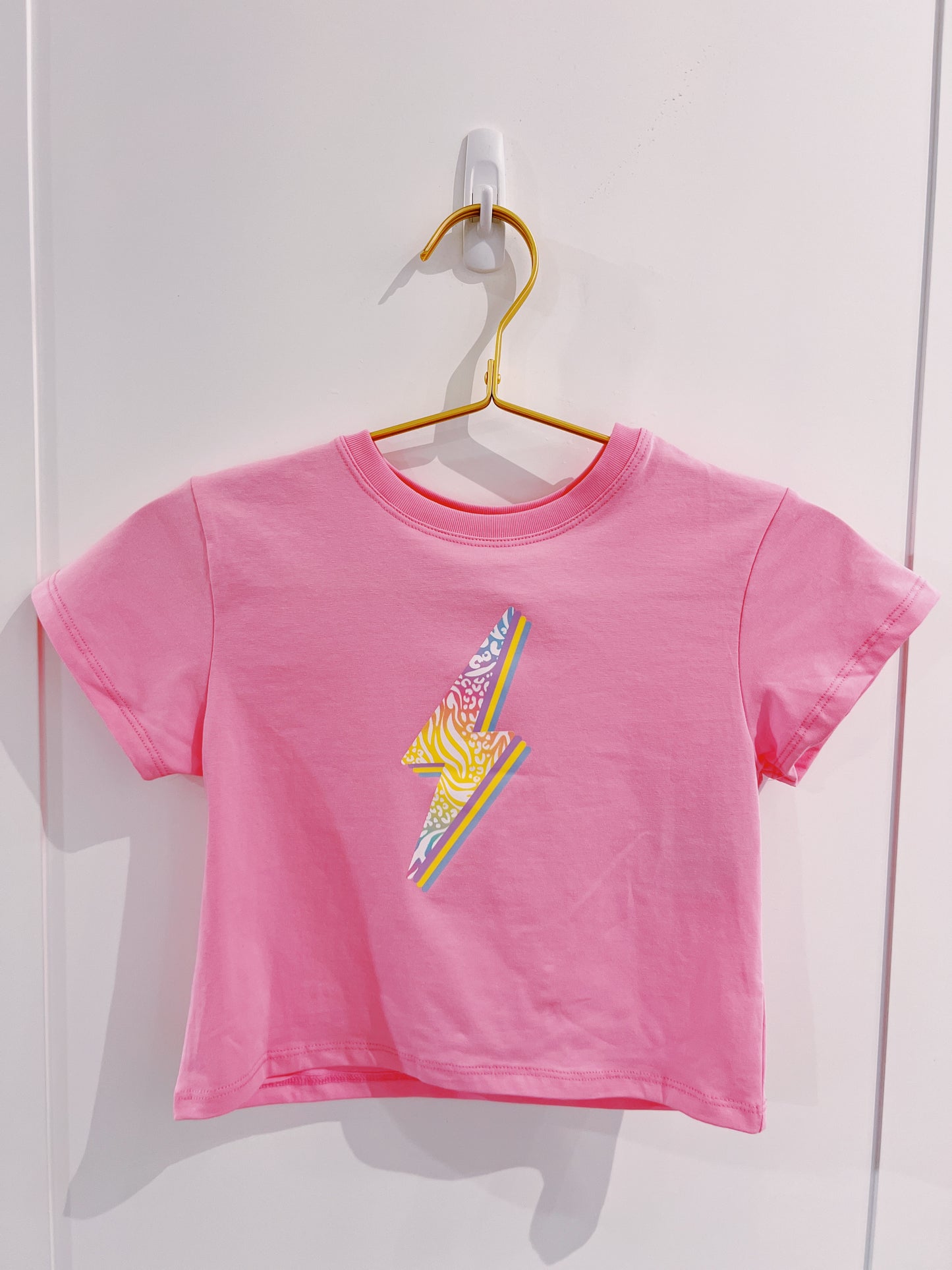 Zebra Rainbow Lightning Bolt Pink Boxy Tee
