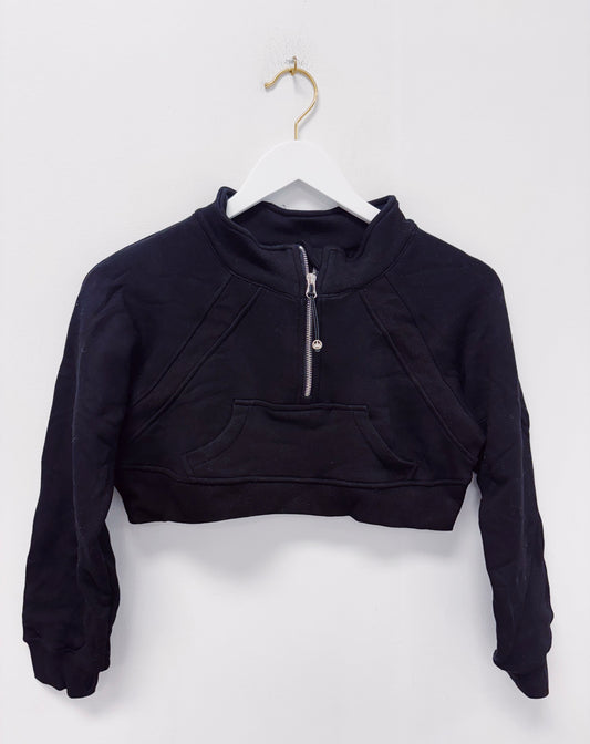 Azarhia Cropped 1/4 Zip Sweatshirt- Black