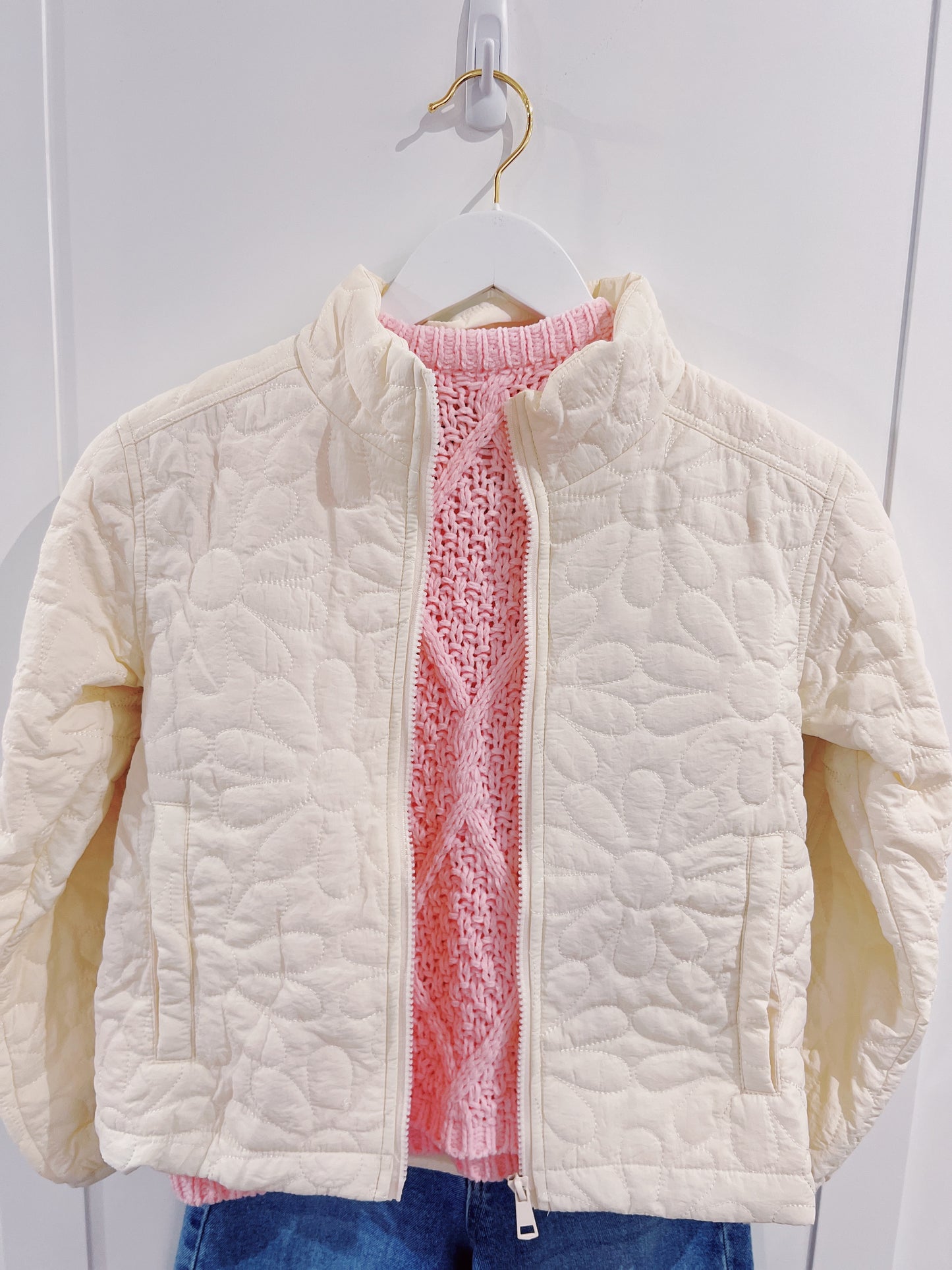 Love Daisy Cream Daisy Puff Pattern Jacket