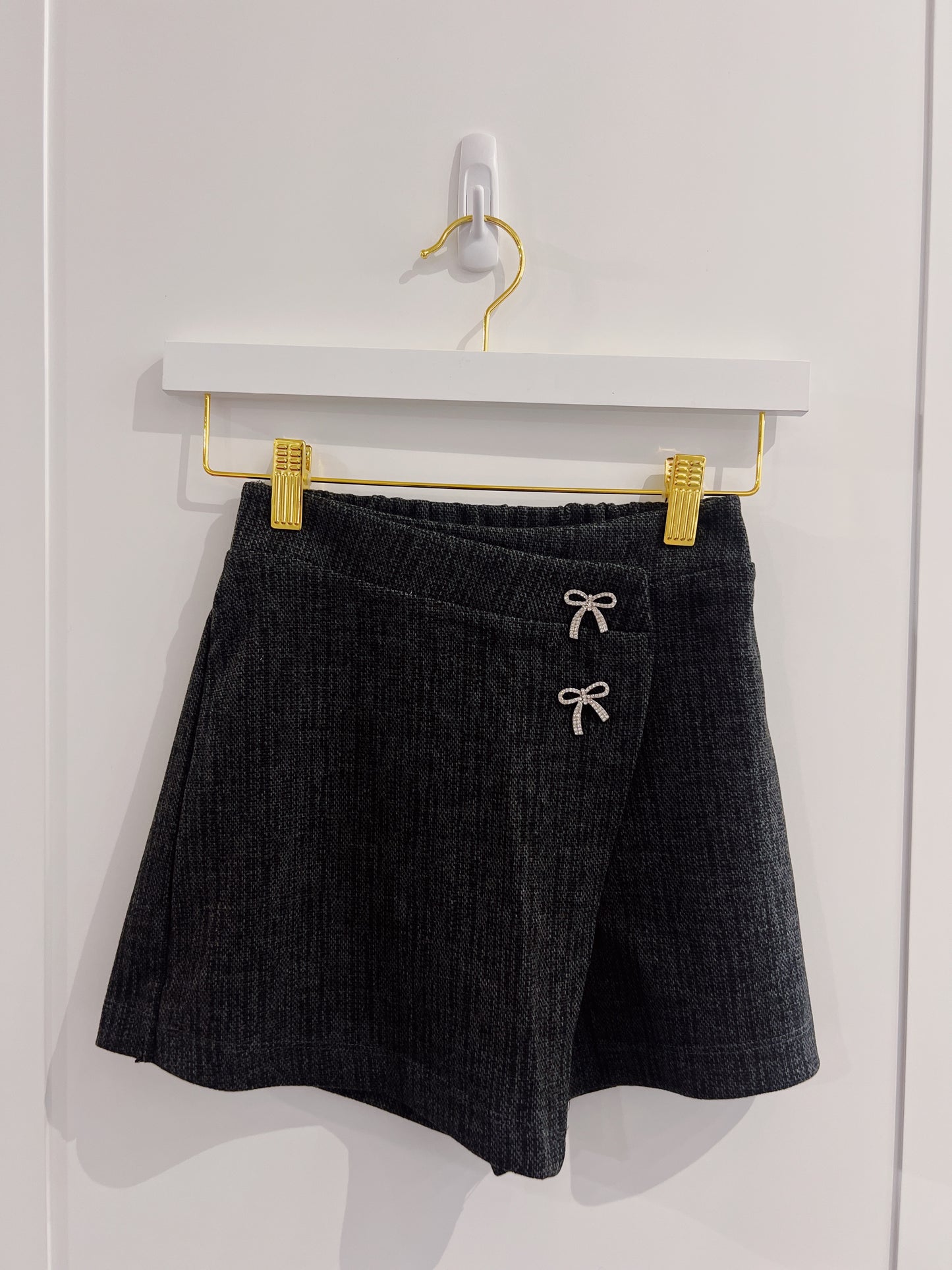 Mayoral Grey Rhinestone Bow Button Skort