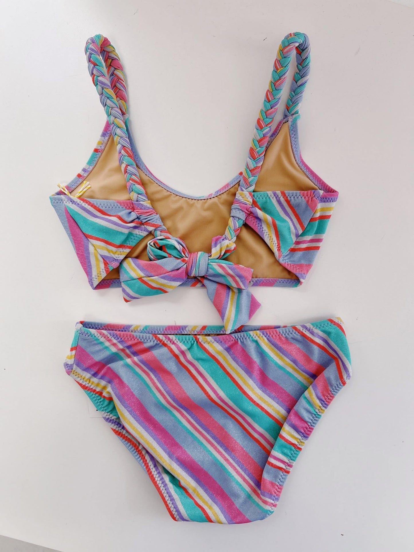 Diagonal Stripe Shimmer Tie Back 2 Pc Swimsuit