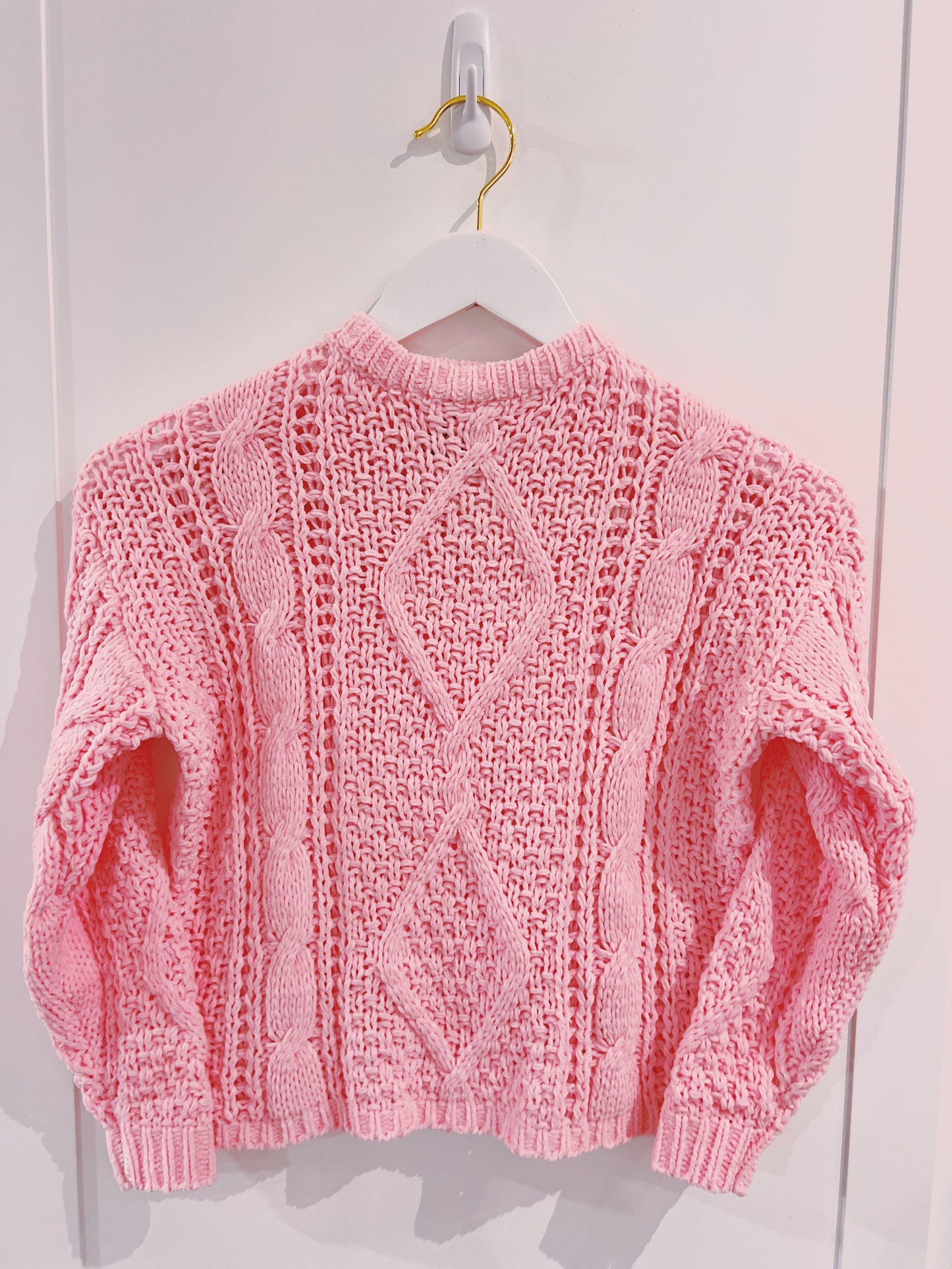 Love Daisy Pink Crewneck Cable Sweater