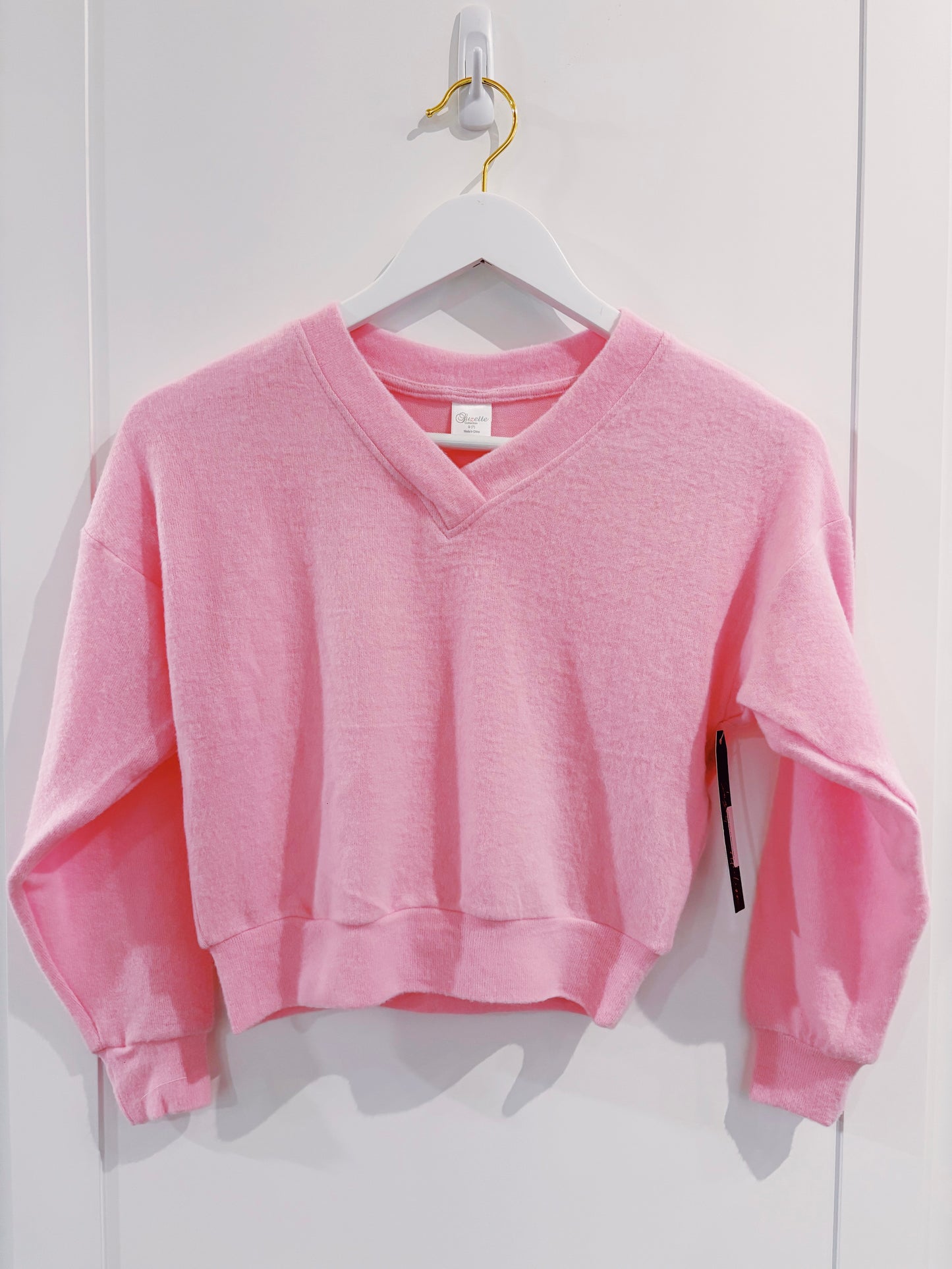 Suzette Youth Pink Cuddle Soft V-Neck Sweatshirt