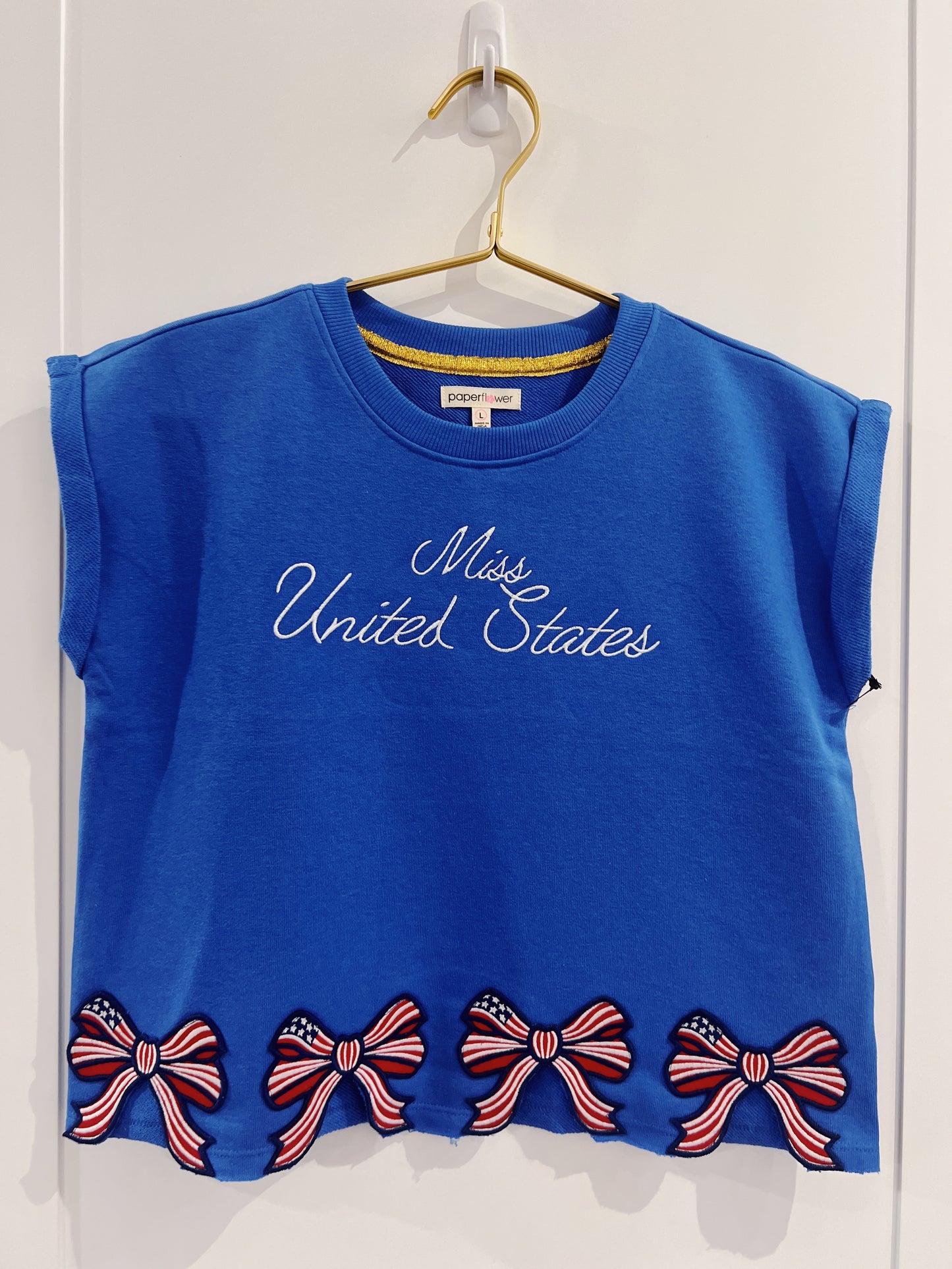 Paper Flower Dazzling Blue Miss US Bow Patch Top