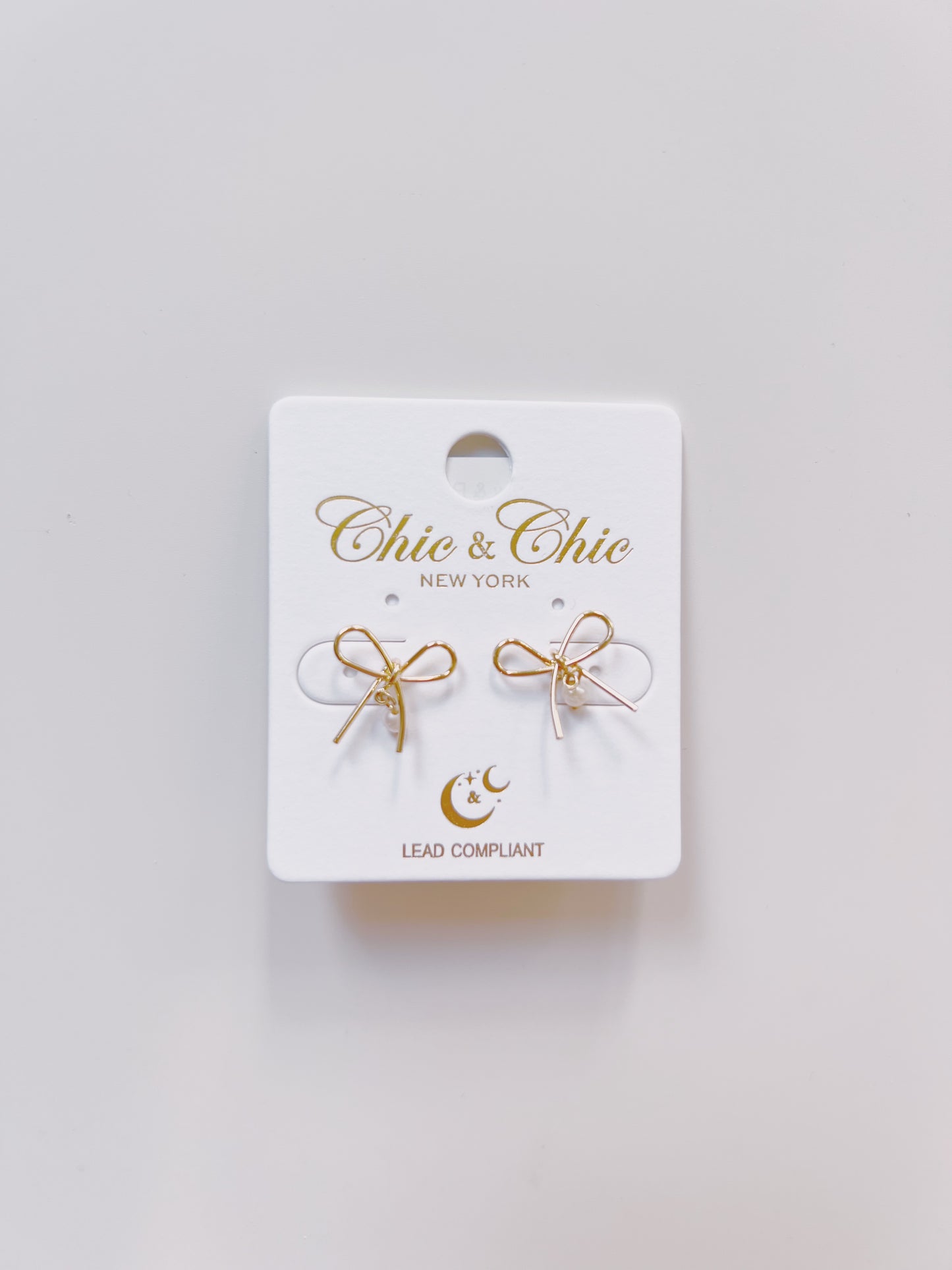Gold Bow & Pearl Earrings
