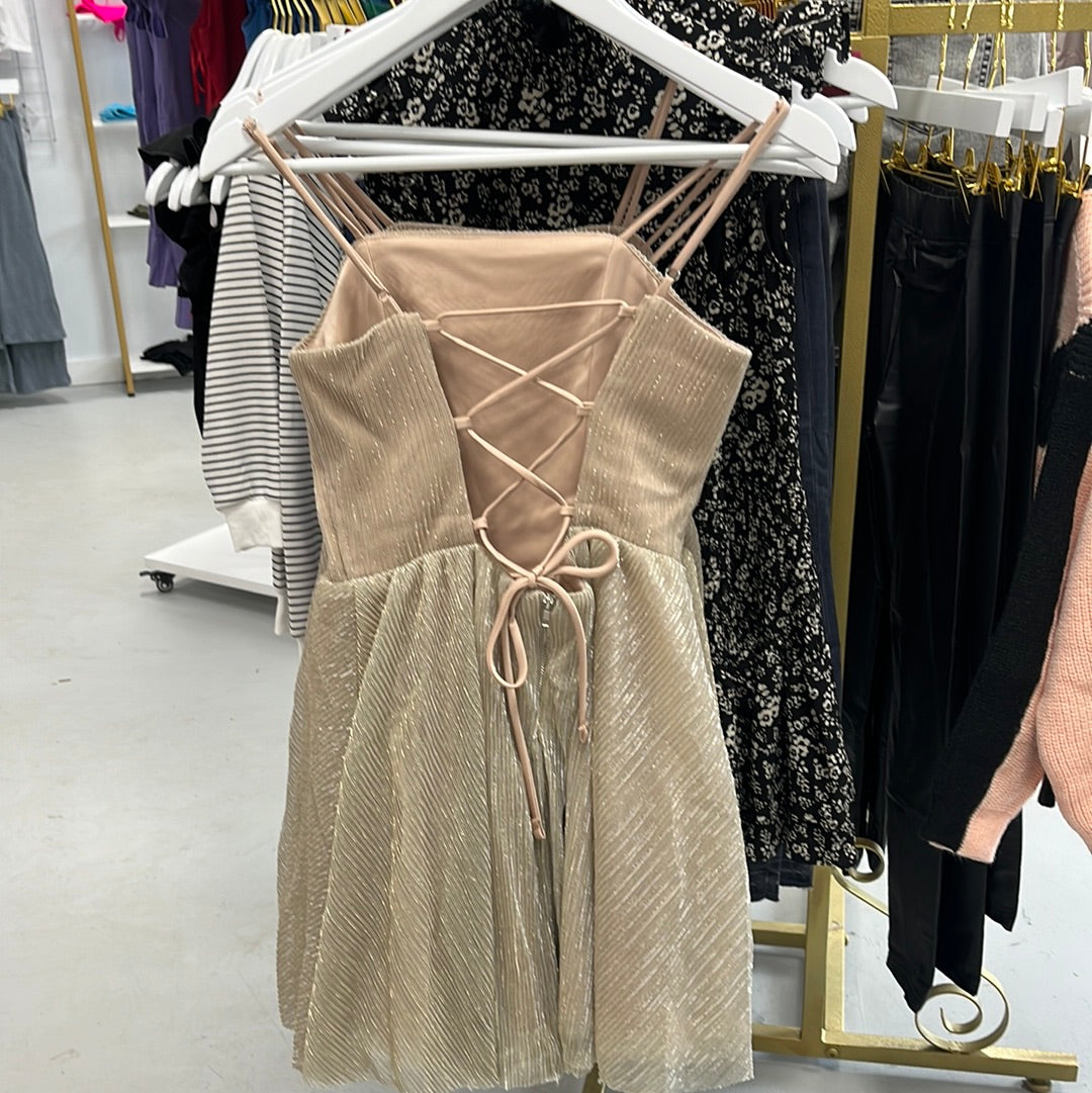 Miss Behave Gold Lace Back Cocktail Dress