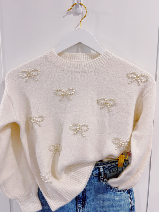 Love Daisy Ivory Pearl Bows Sweater