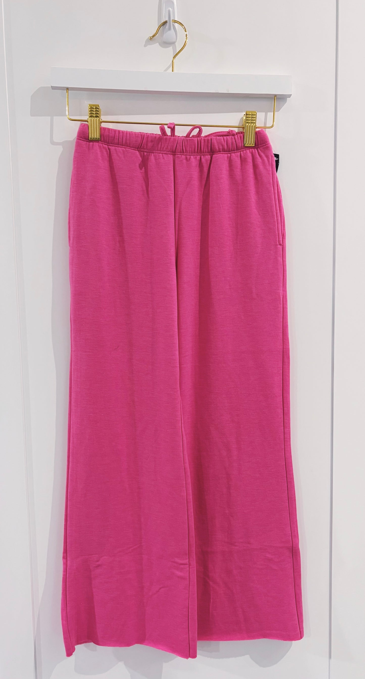 Flamingo Pink Cloud Wide Leg Raw Edge Pant