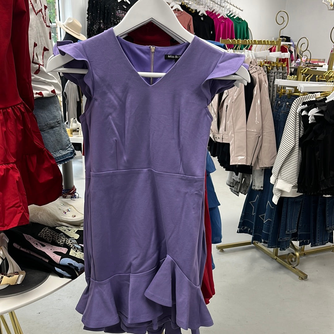 Miss Behave Purple Fiona V Neck Ruffle Dress