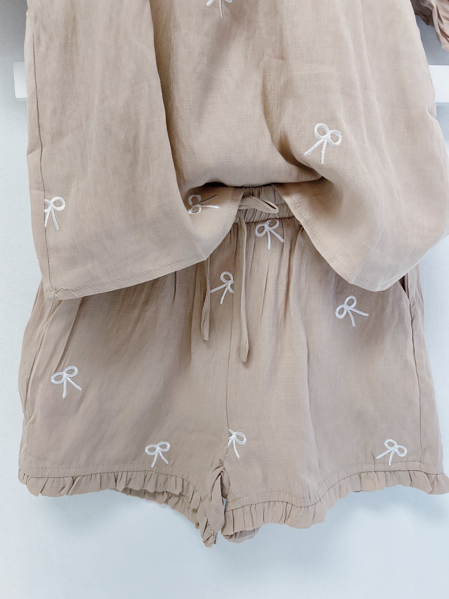 Hayden Taupe Embroidered Bows Short Set